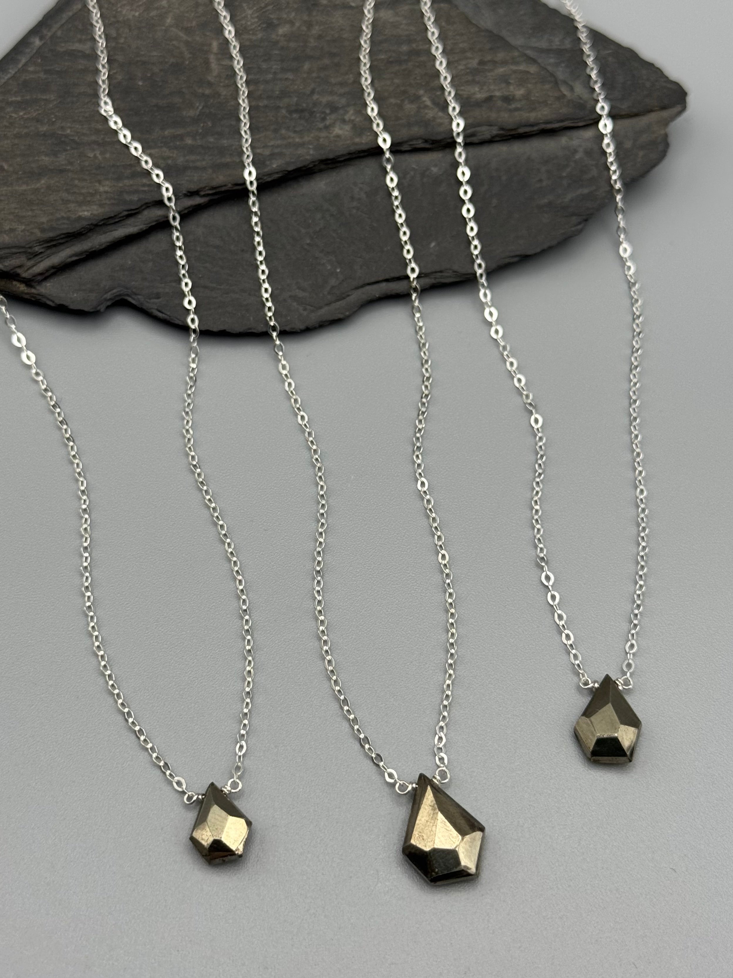 •STRAY• faceted pyrite organic tear + silver necklace (various lengths)