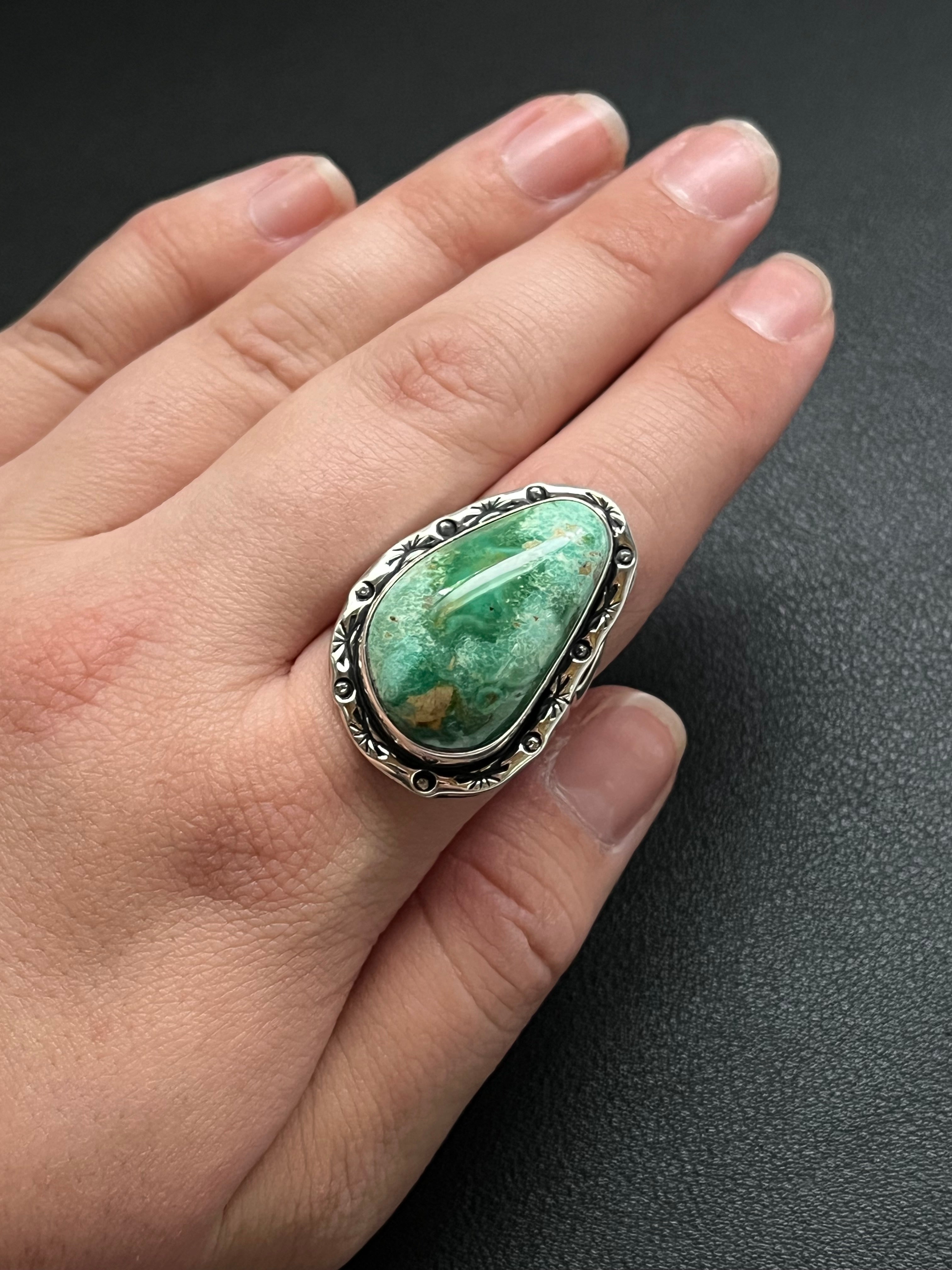 •SONORAN GOLD TURQUOISE• Navajo silver ring - size 10