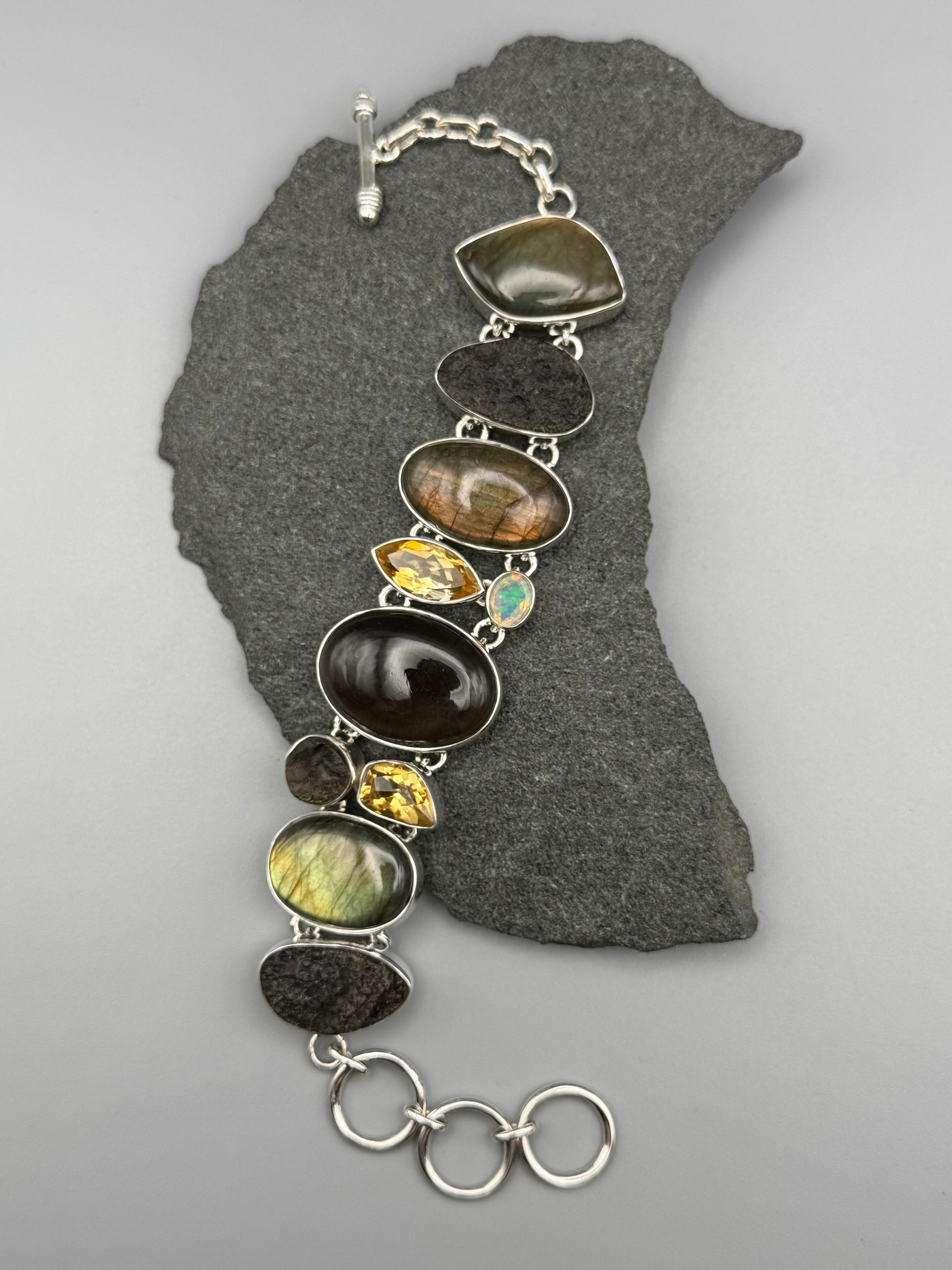 •AGNI MANITITE - MULTI-STONE• linked silver bracelet (7" - 8.5")
