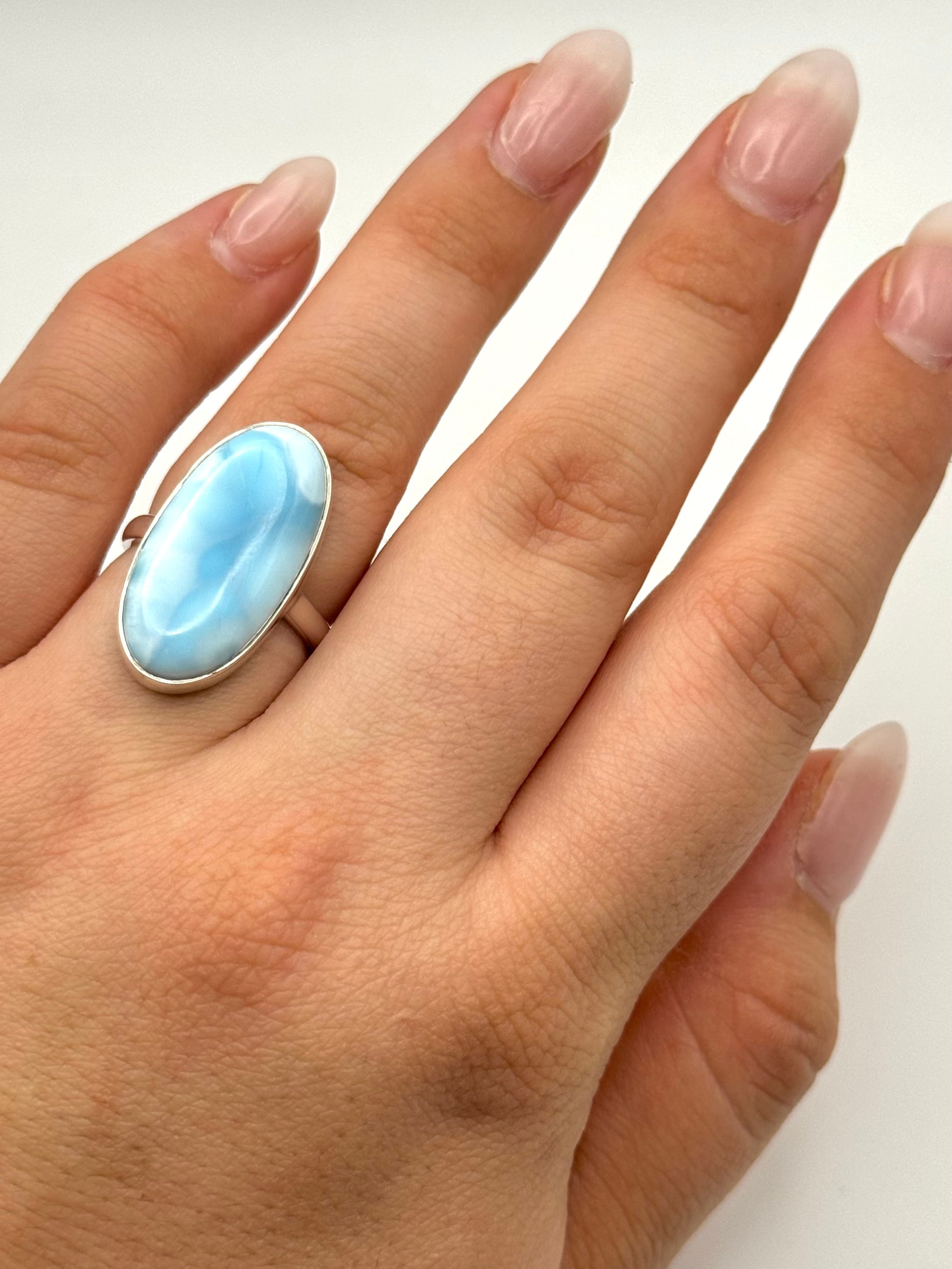 •LARIMAR - LARGER OVAL• silver ring (size 7.25)