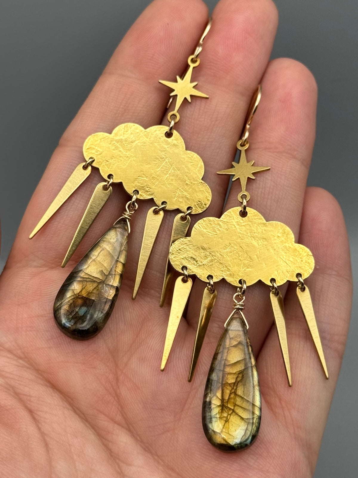 •STORMY• golden labradorite tear + gold earrings