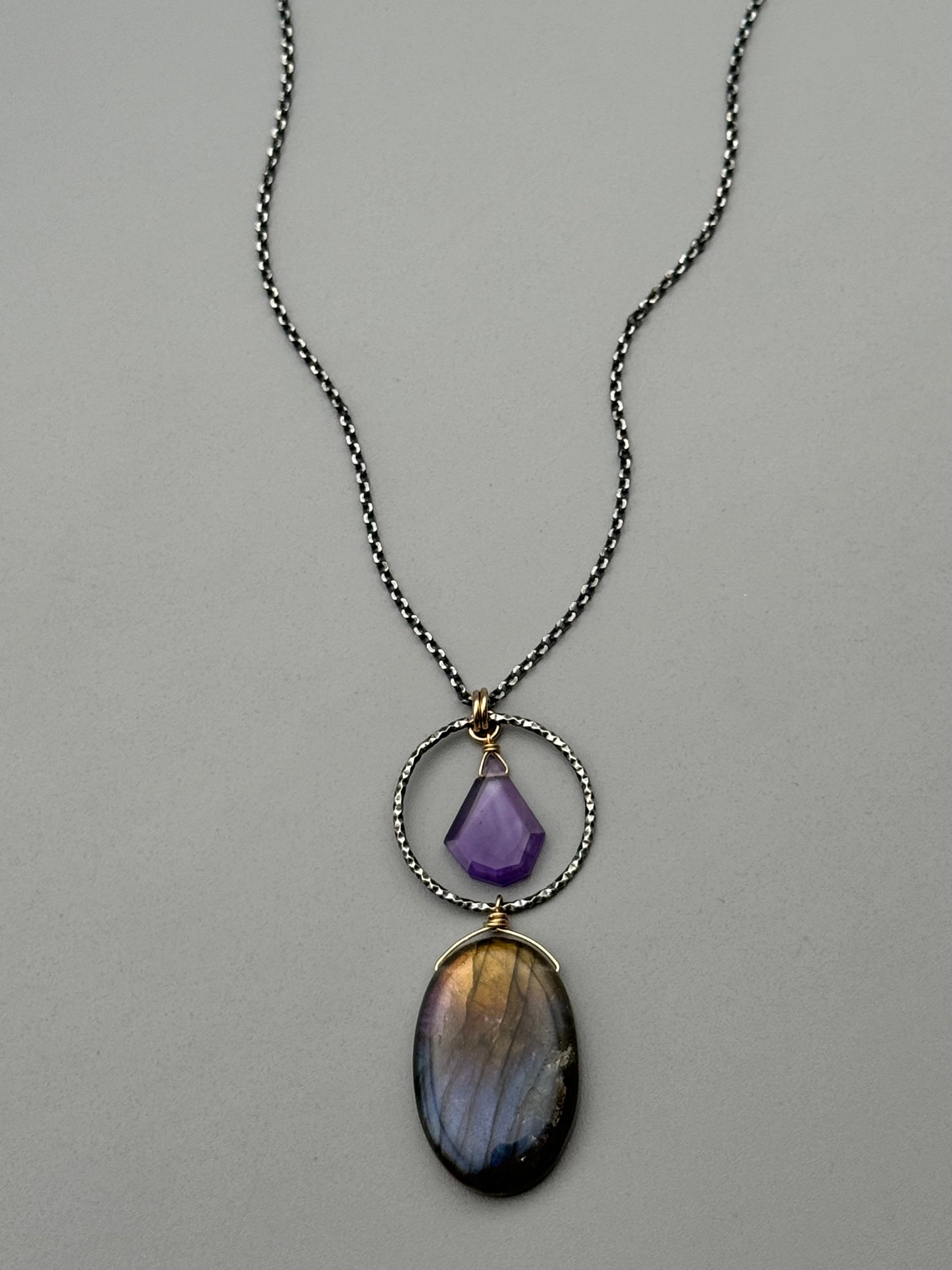 •LUNA• amethyst + labradorite mixed metal necklace (16"-18" long)