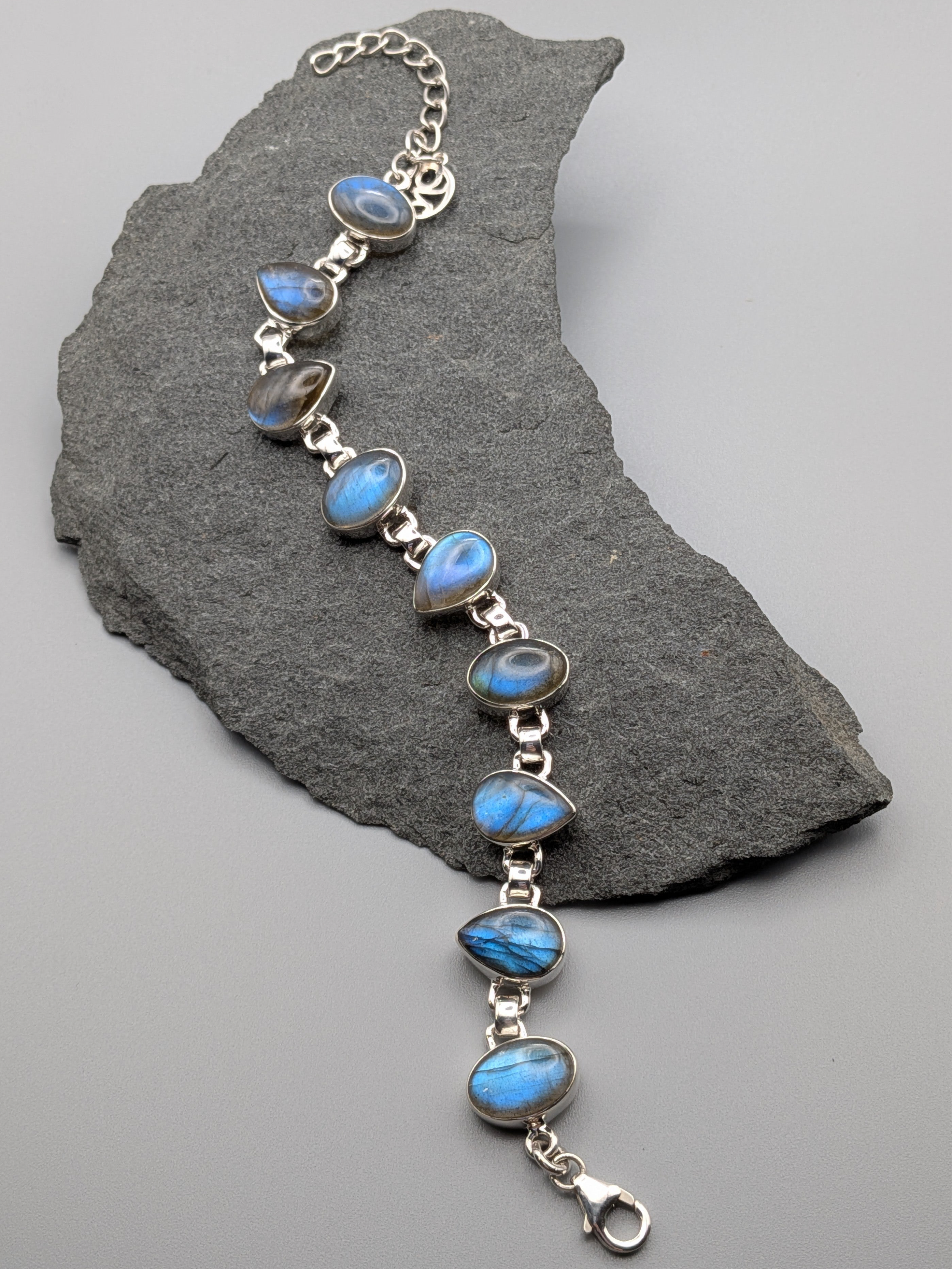 •LABRADORITE - GEO MIX SMALL• linked silver bracelet (6.5" - 8")