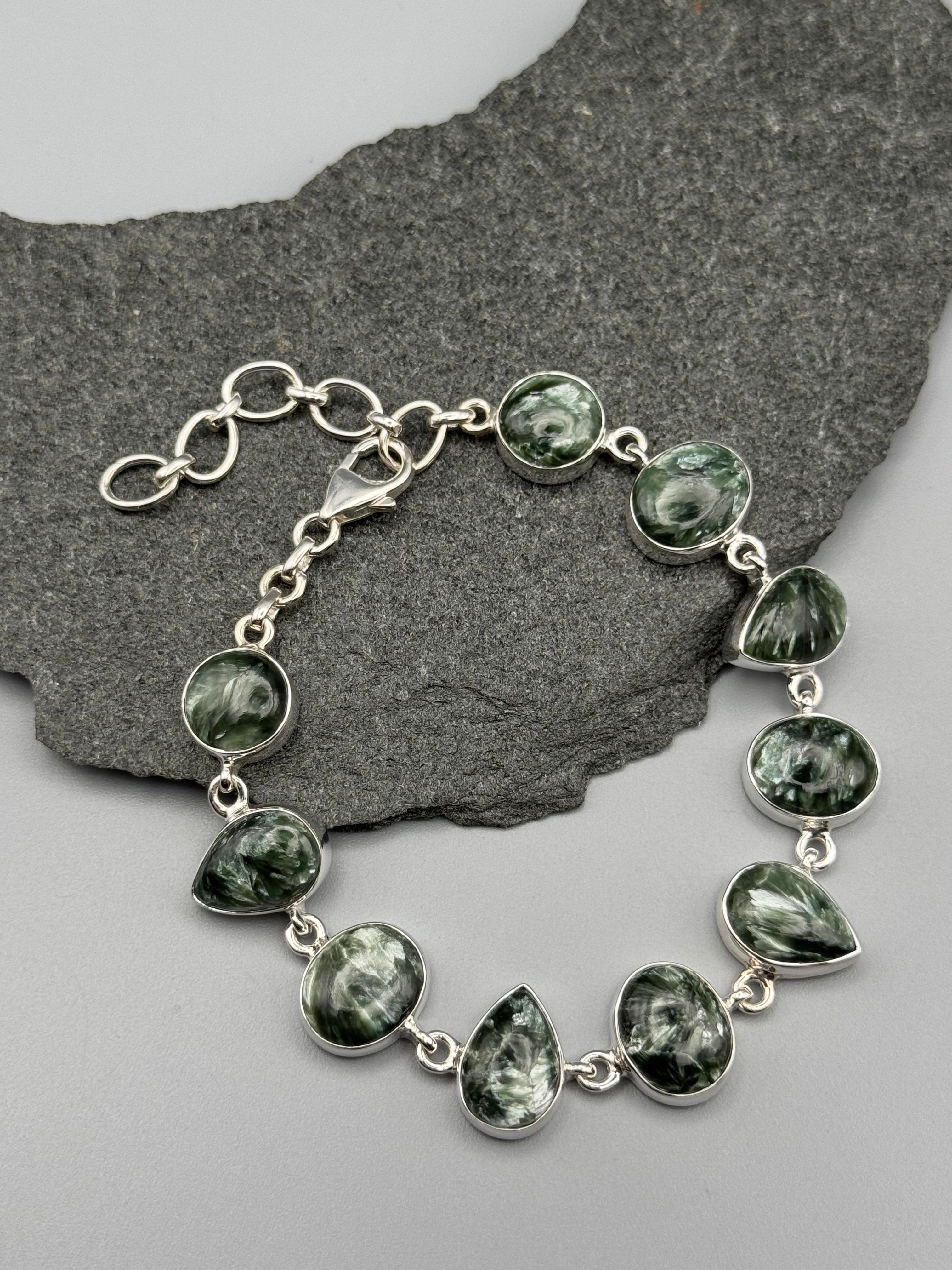 •SERAPHINITE - GEO MIX• linked silver bracelet (7.5" - 9")