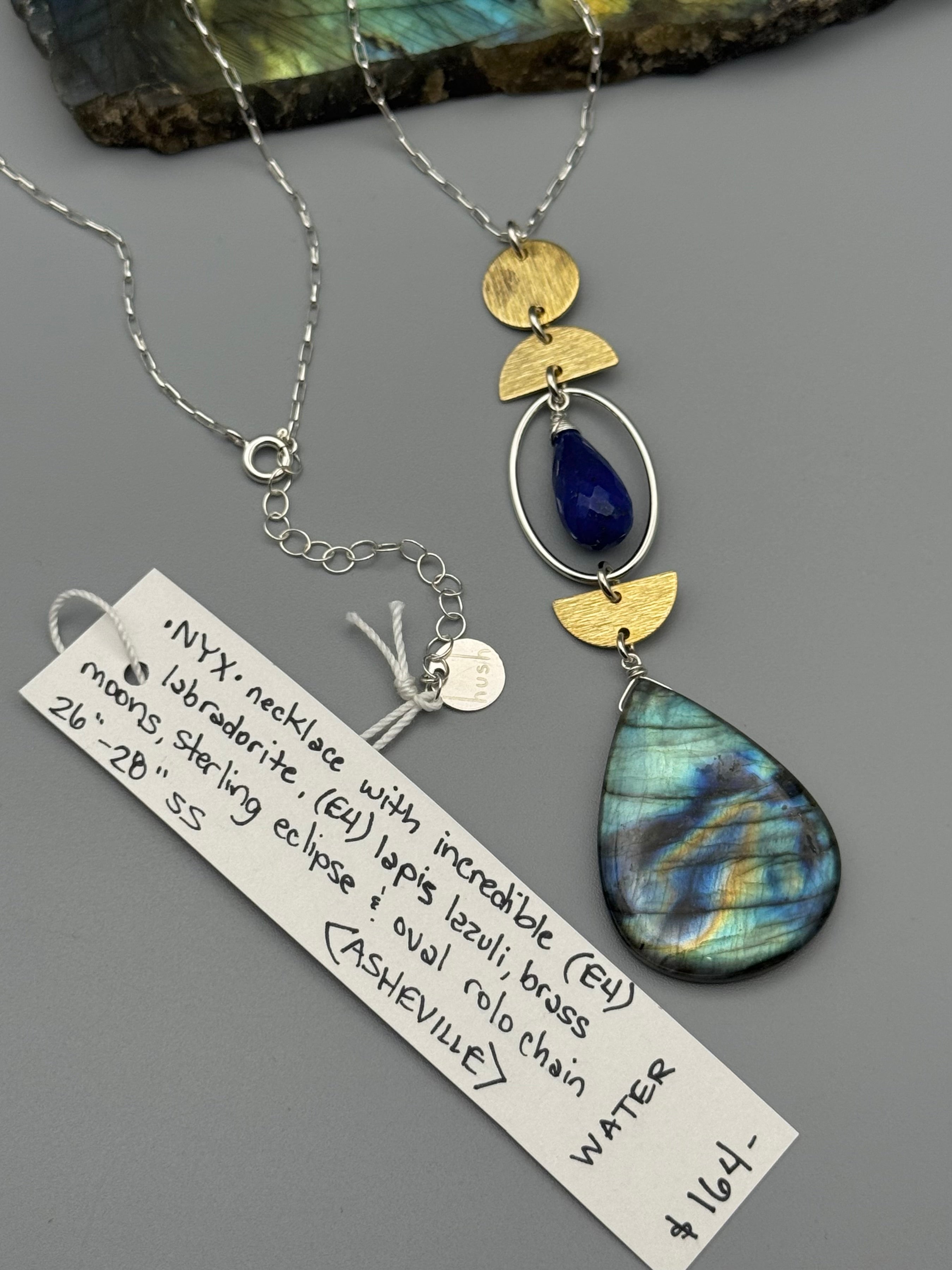 •NYX• lapis + labradorite mixed metal necklace (26"-28" long)