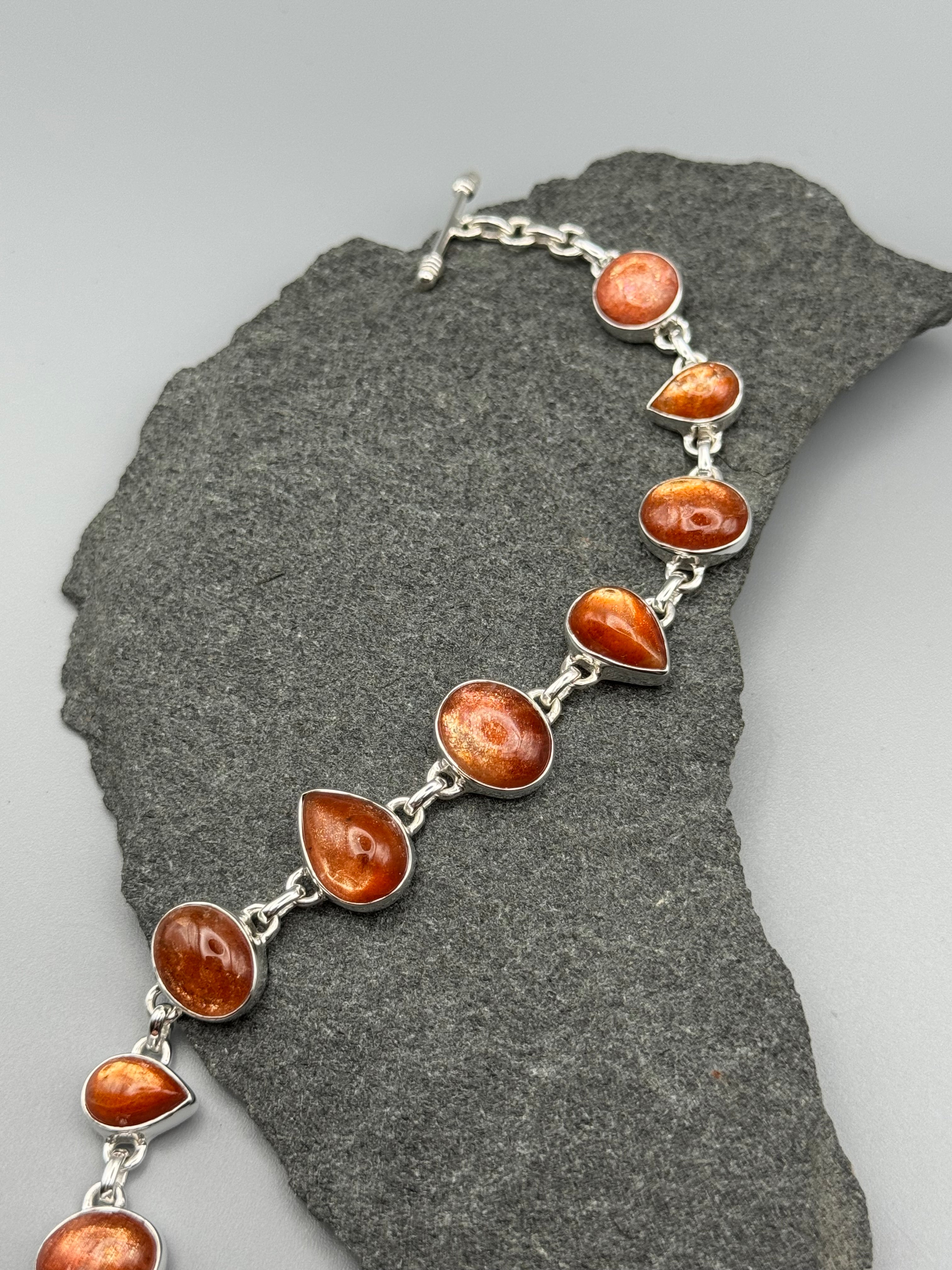 •SUNSTONE - GEO MIX• linked silver bracelet (7.25" - 8.5")