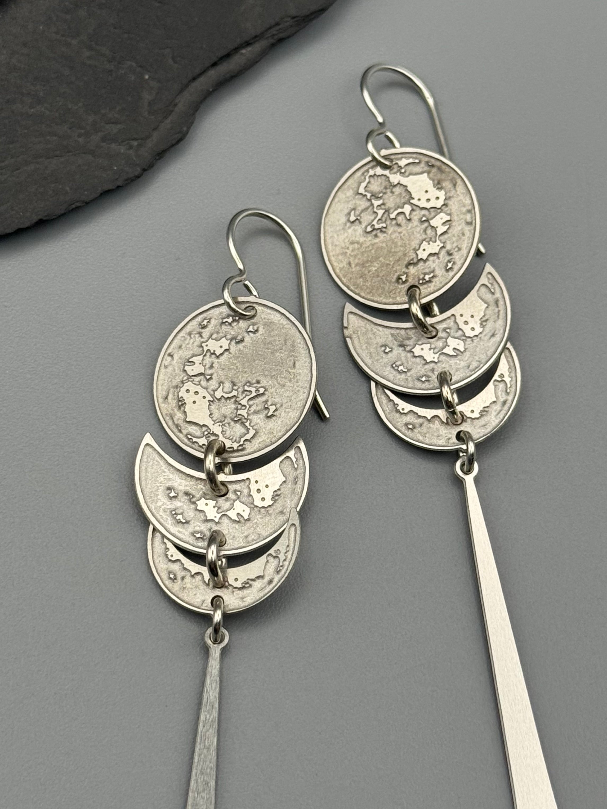 •MOON STACK• silver dangle earrings