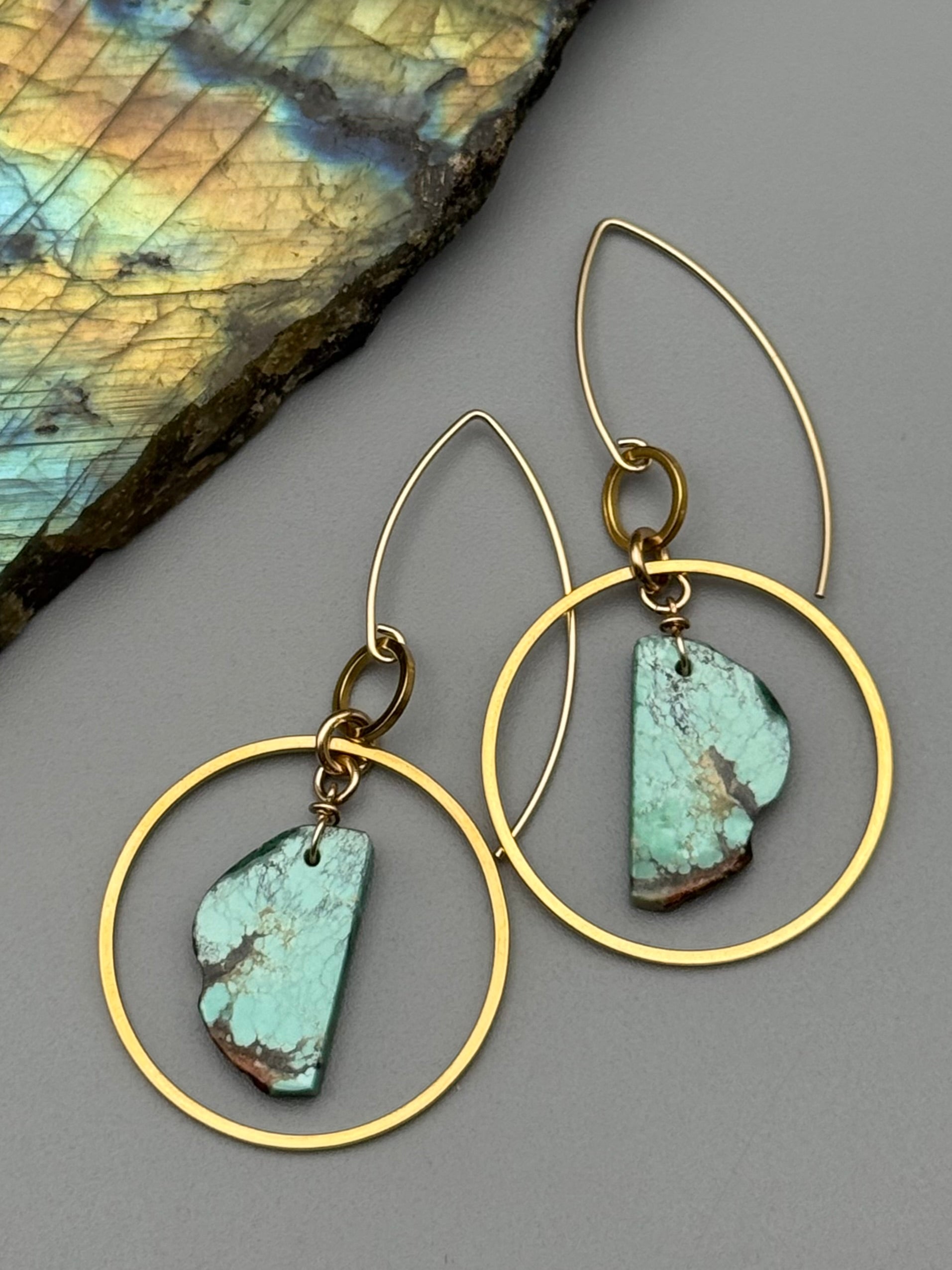•EQUA LUNA• turquoise slab + gold earrings