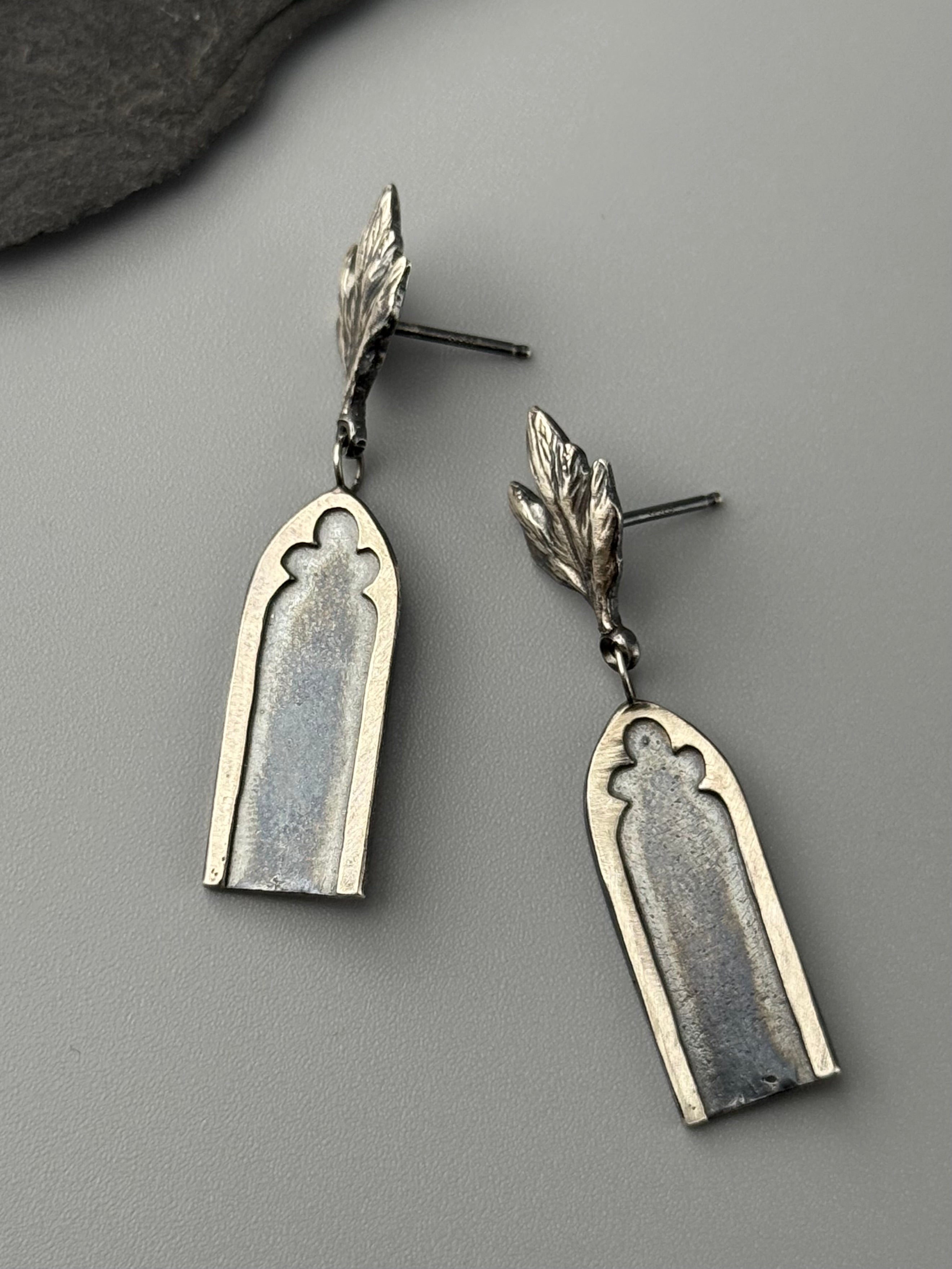 •GOTHIC ARCH DANGLE• silver post earrings
