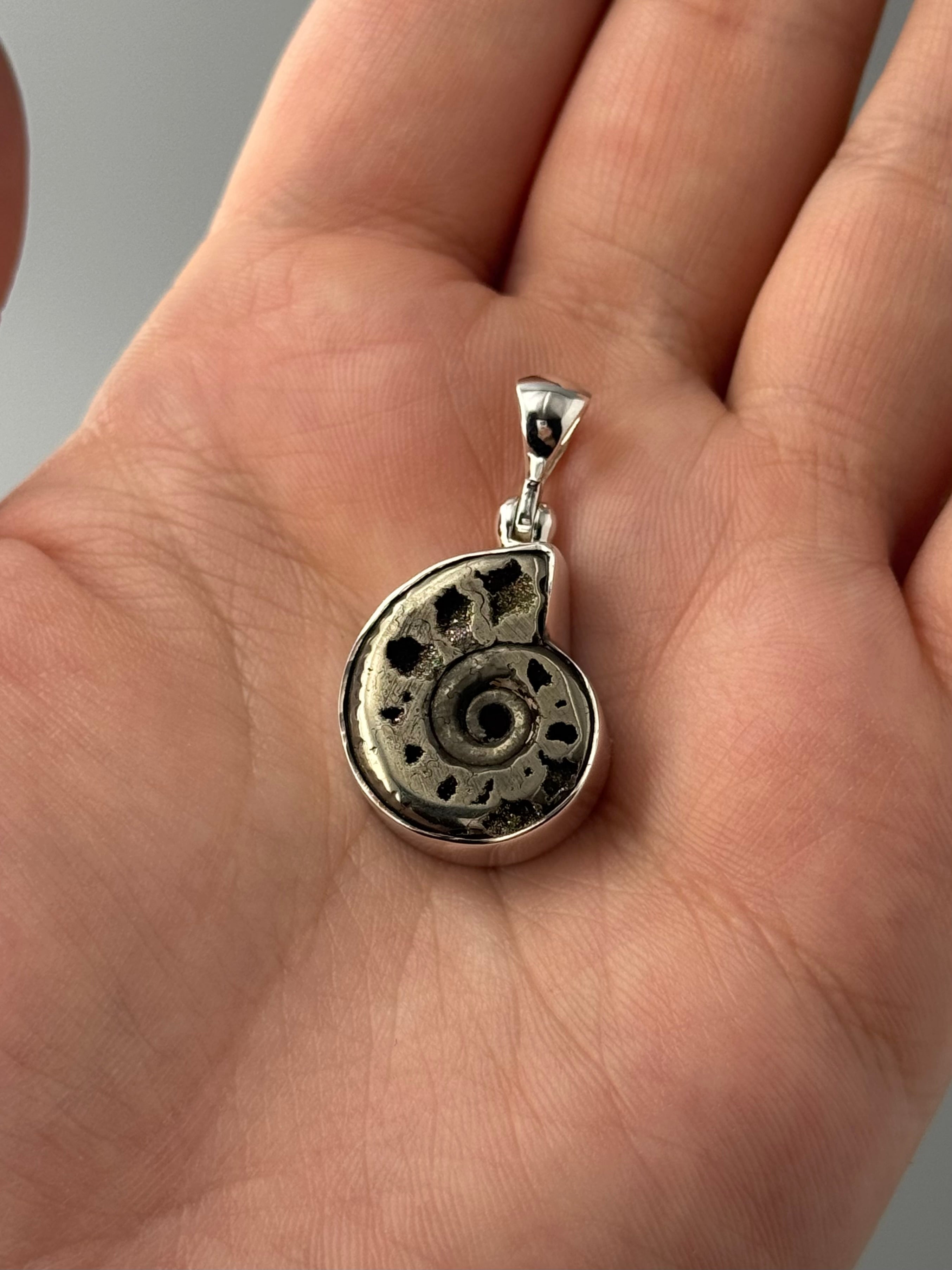 •PYRITIZED AMMONITE - 1• sterling silver pendant