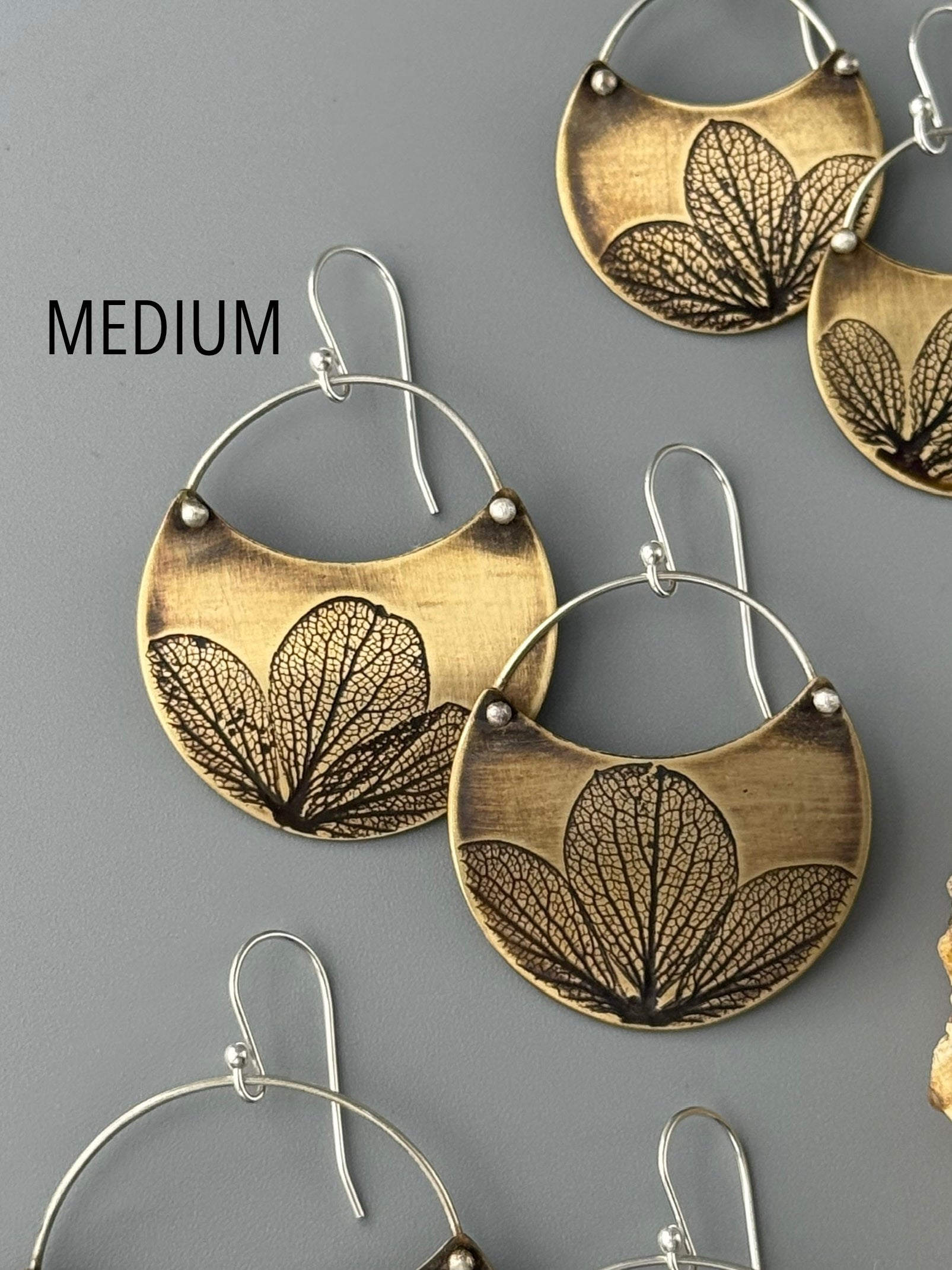 •HYDRANGEA CRESCENT• mixed metal dangle earrings