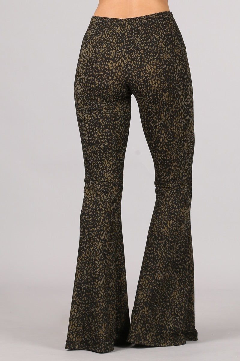 •JONI - DAPPLED OLIVE• ribbed stretch knit bell bottoms