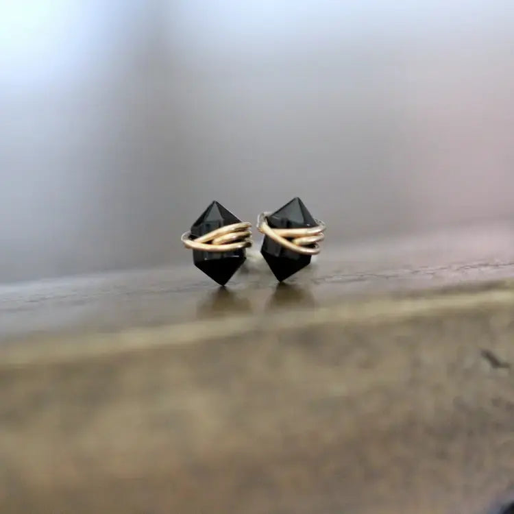 •PIKE• black agate + gold stud earrings
