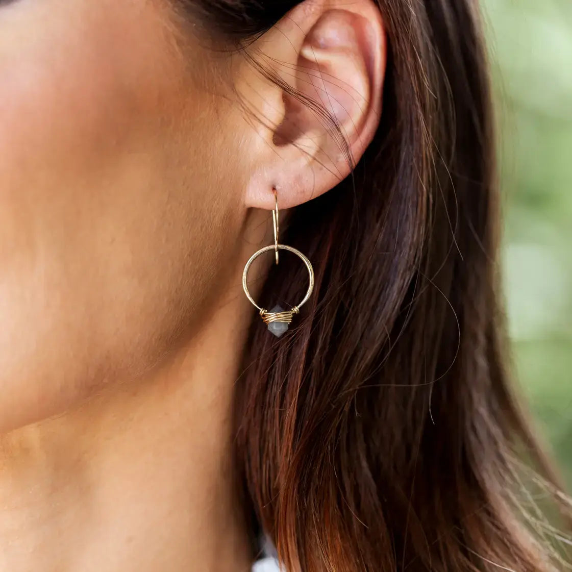 •PIKE HOOP•  labradorite + gold earrings