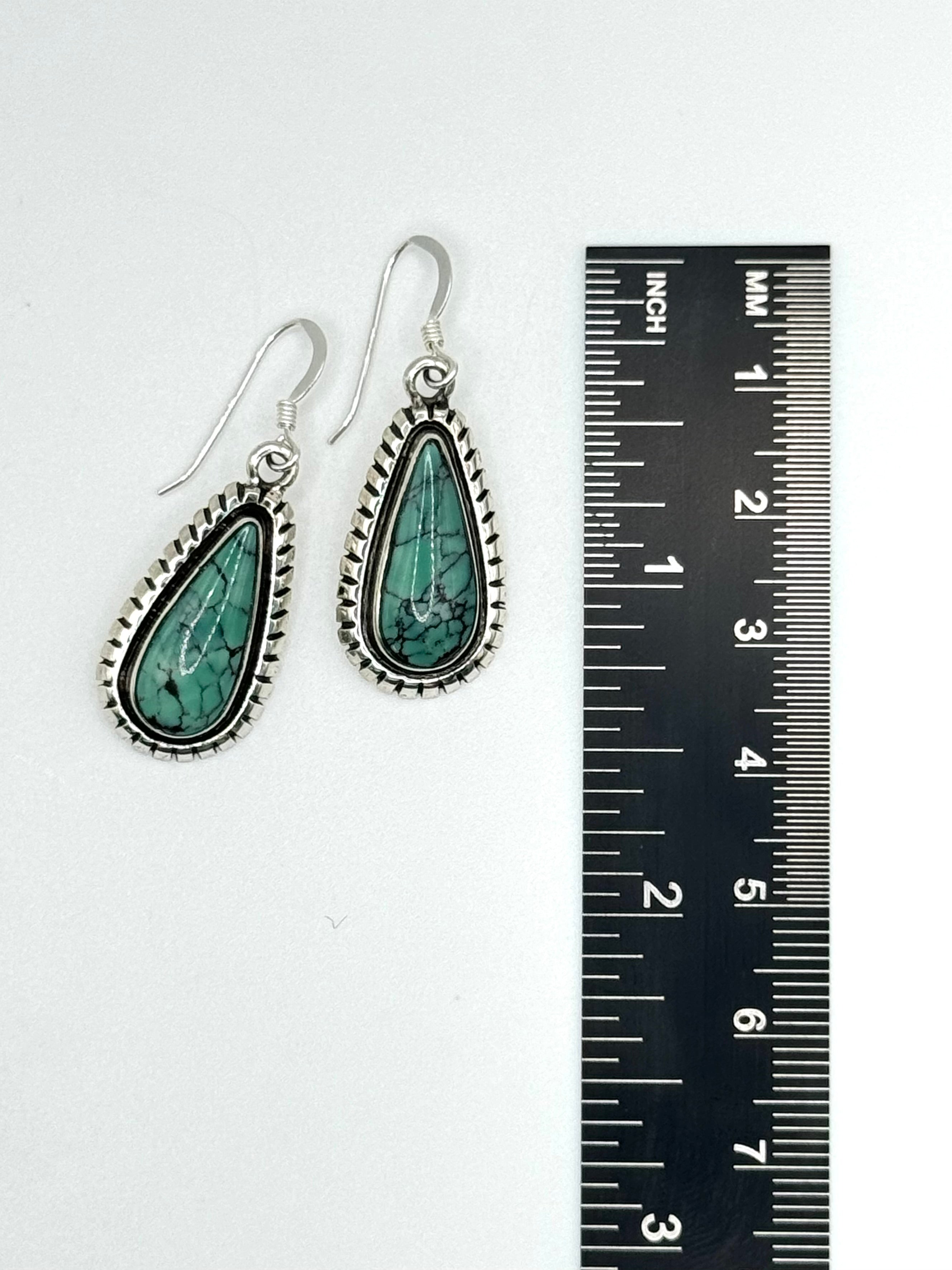 •TURQUOISE TEARDROP - 1• Navajo silver dangle earrings