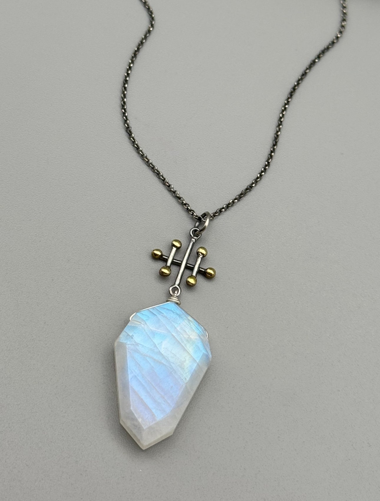 •INVOKE• rainbow moonstone + mixed metal necklace (26"-28" long)