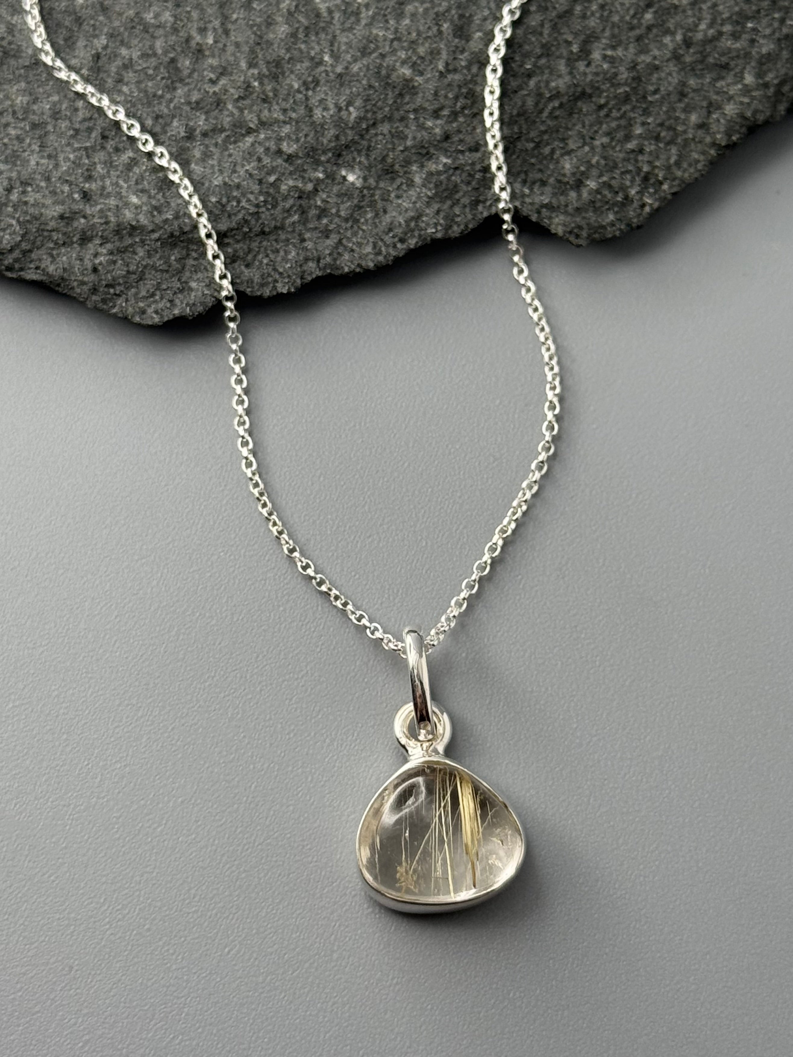 •RUTILATED QUARTZ - MINI TEARDROP• sterling silver necklace (18" long)
