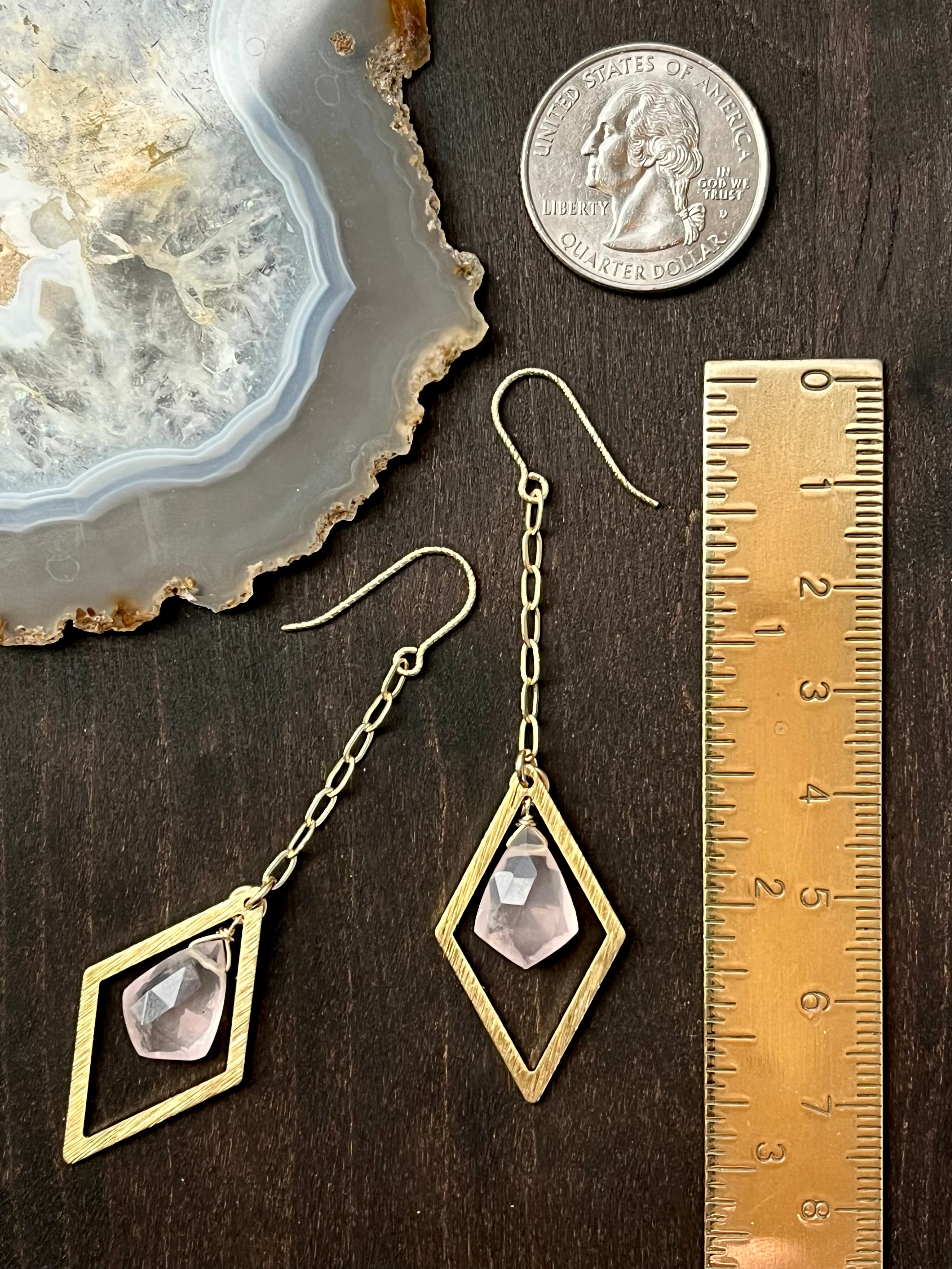 •DIAMOND DANCER• rose quartz + gold dangle earrings