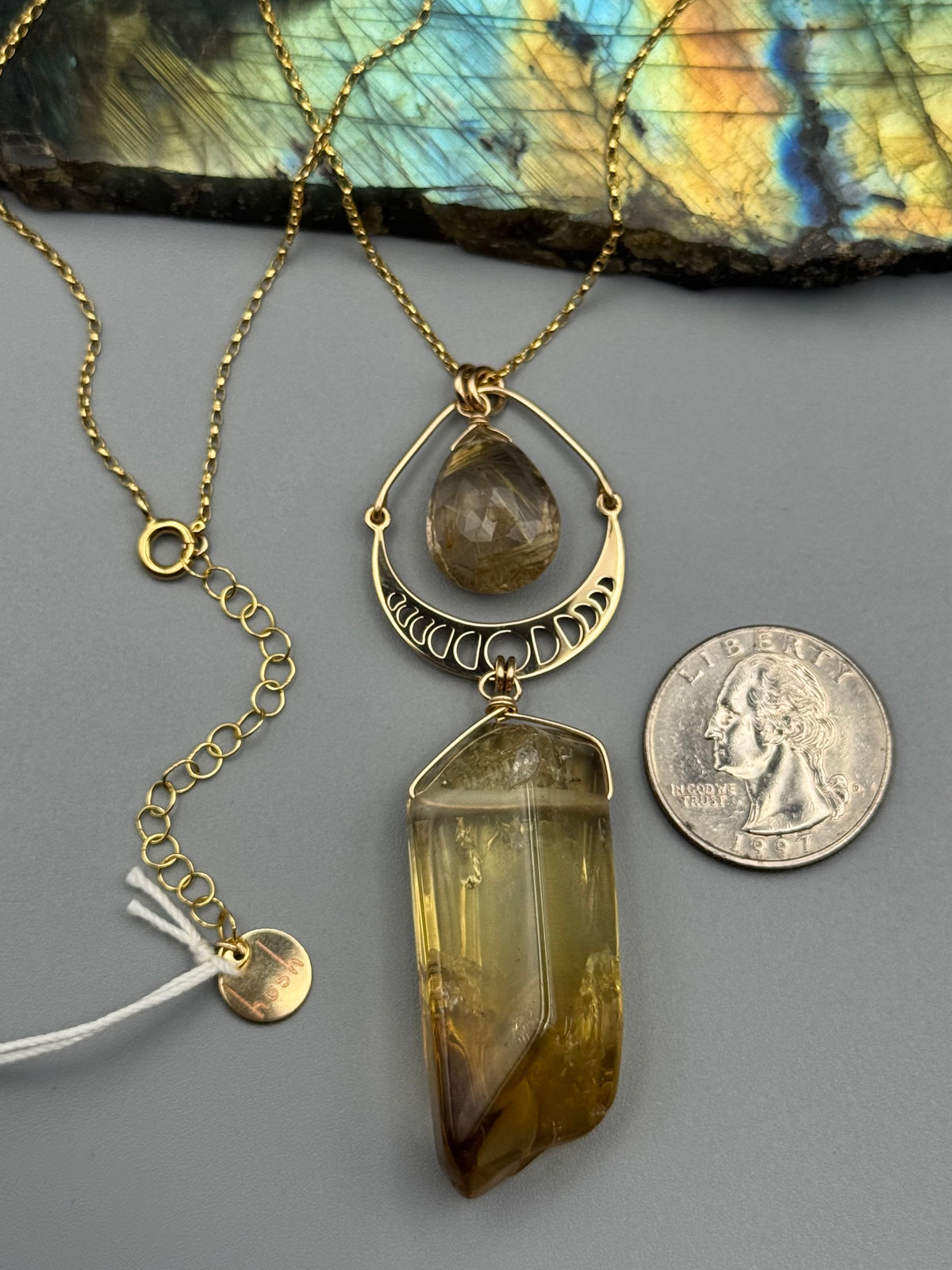 •NYX• rutilated quartz + brazilian quartz gold necklace (16"-18" long)