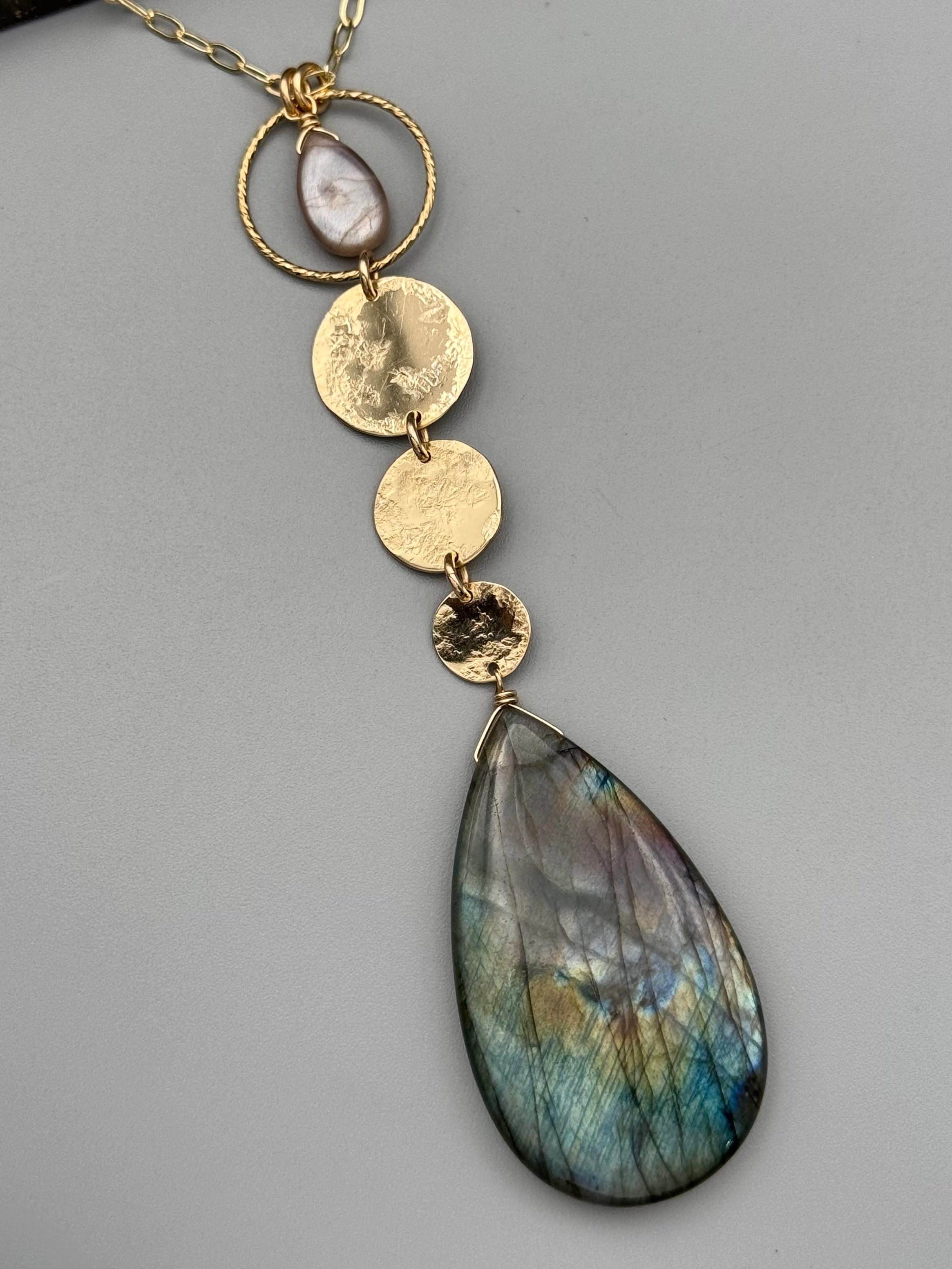 •NYX• mauve moonstone + labradorite gold necklace (26"-28" long)