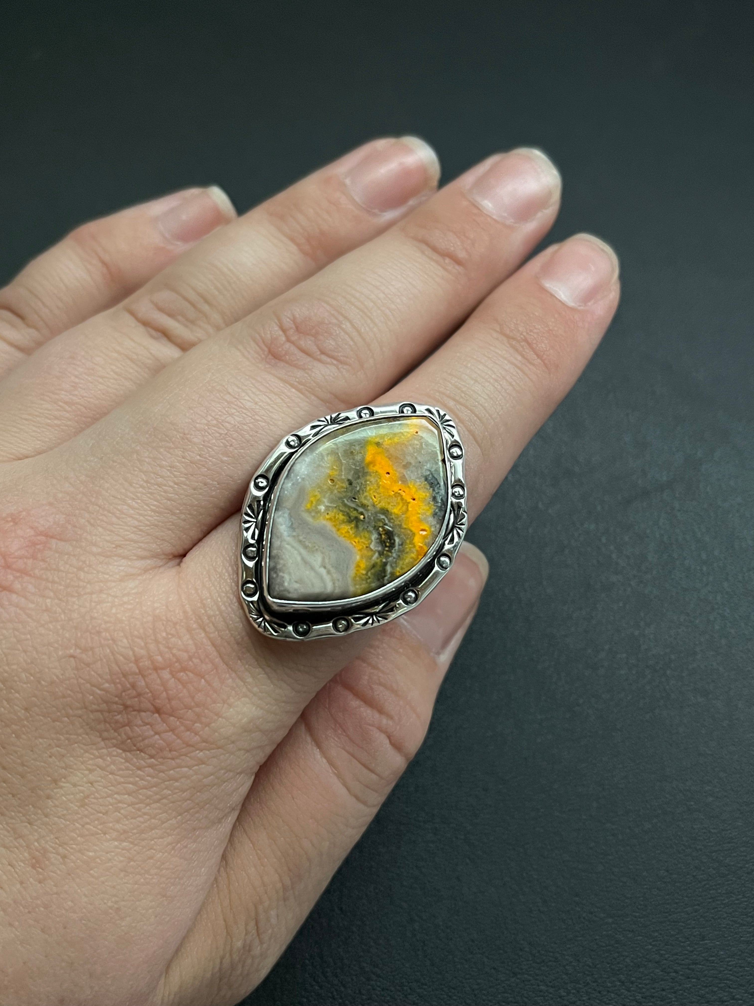 •BUMBLEBEE JASPER• Navajo silver ring (size 9.5)