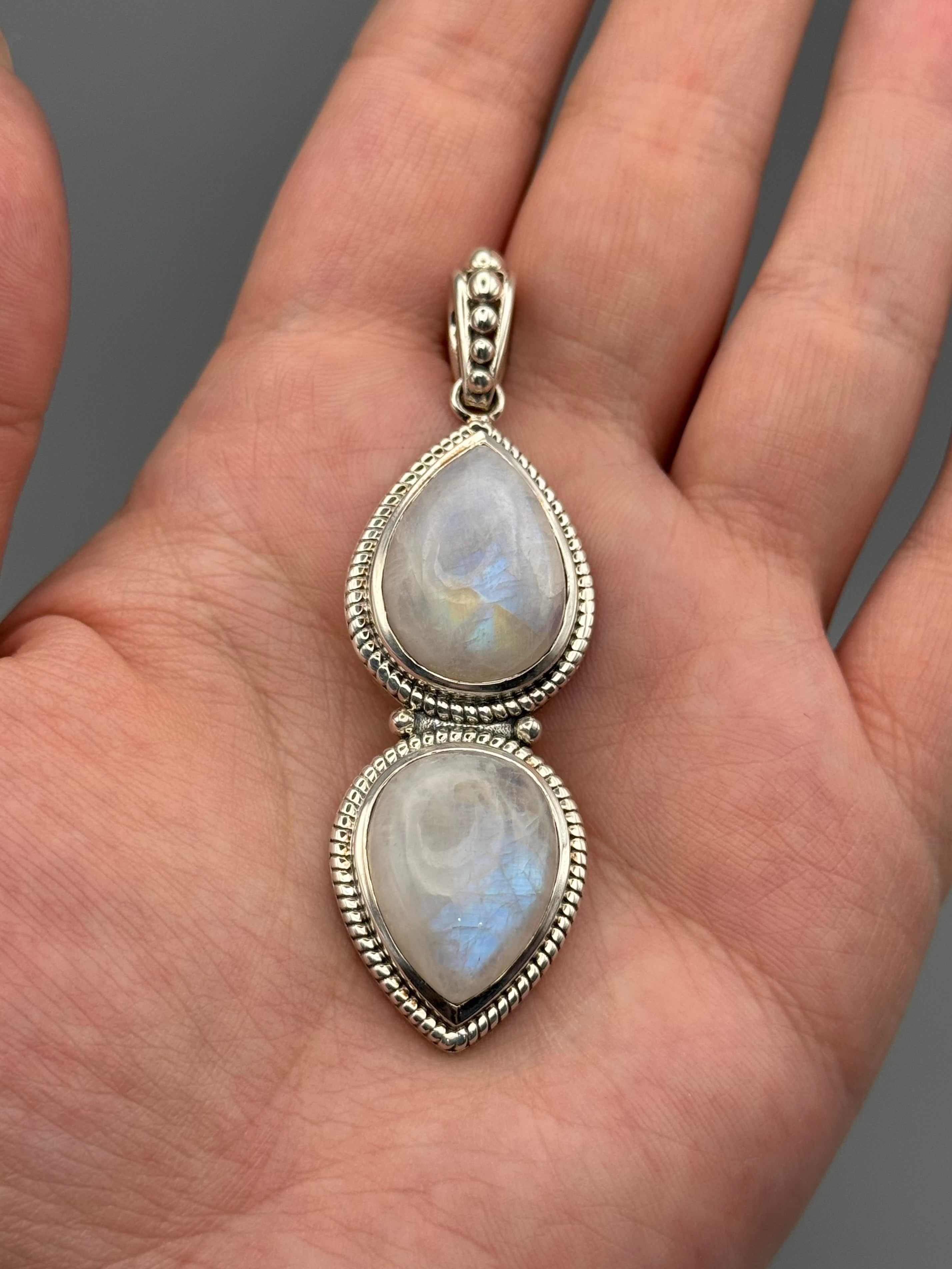 •RAINBOW MOONSTONE - DUALITY• sterling silver pendant