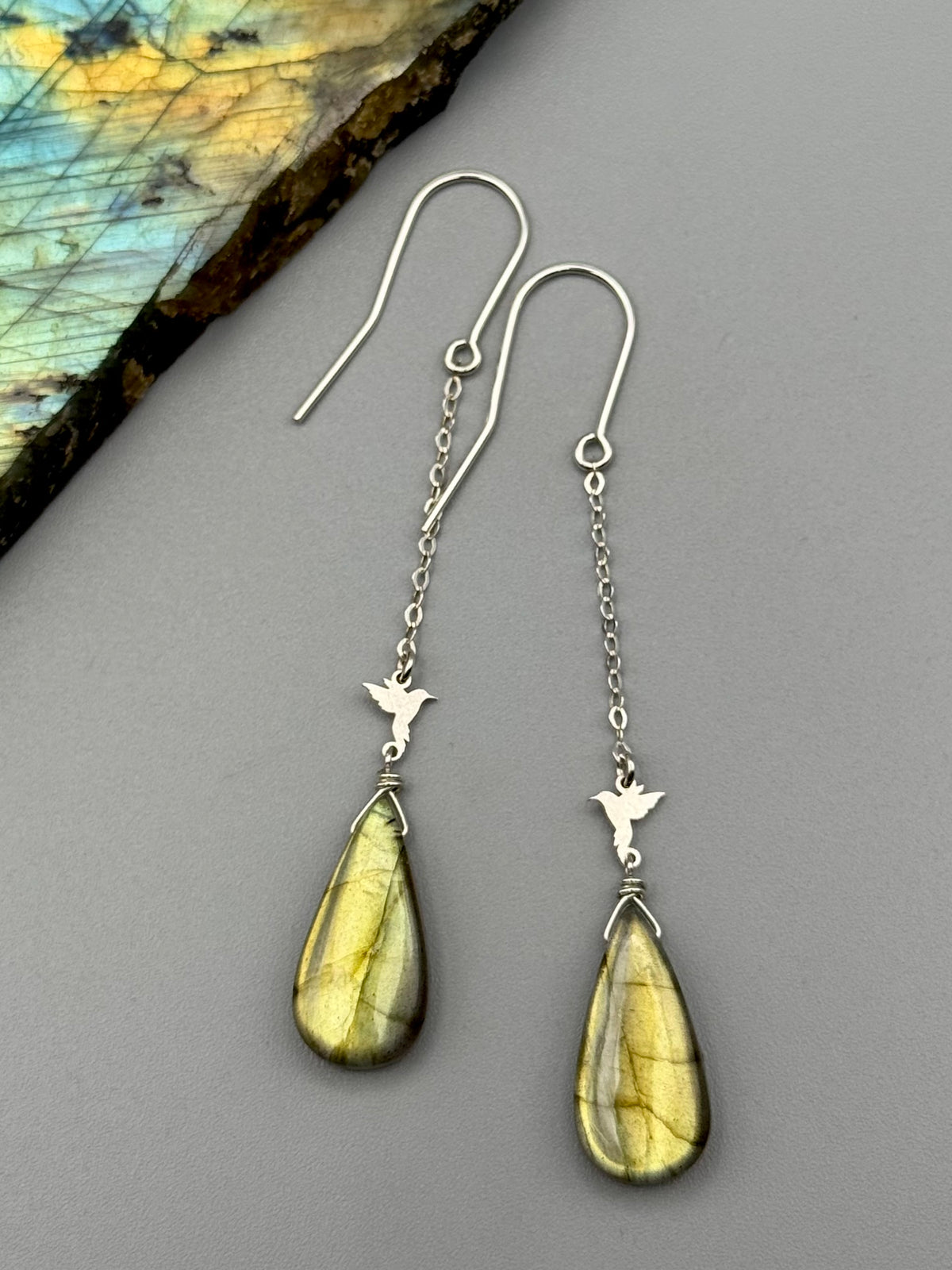 •NECTAR• golden labradorite tear + silver earrings