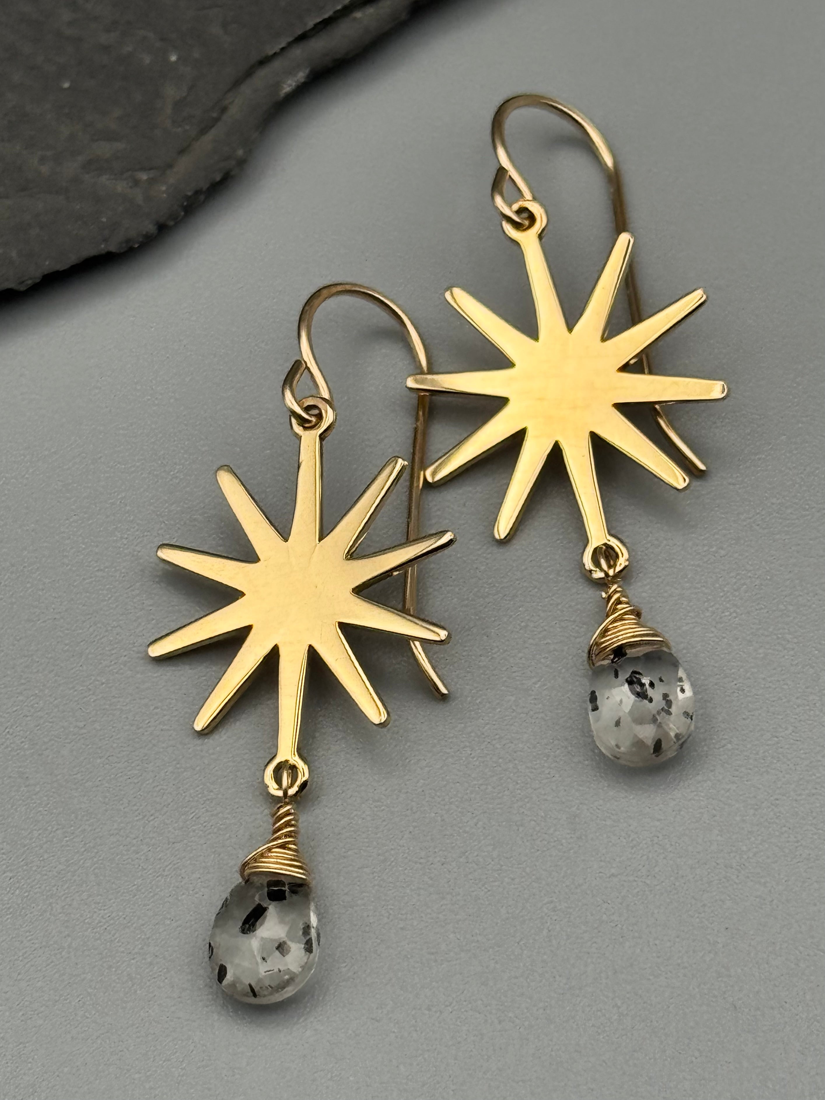 •STARBURST• tourmalinated quartz + gold earrings