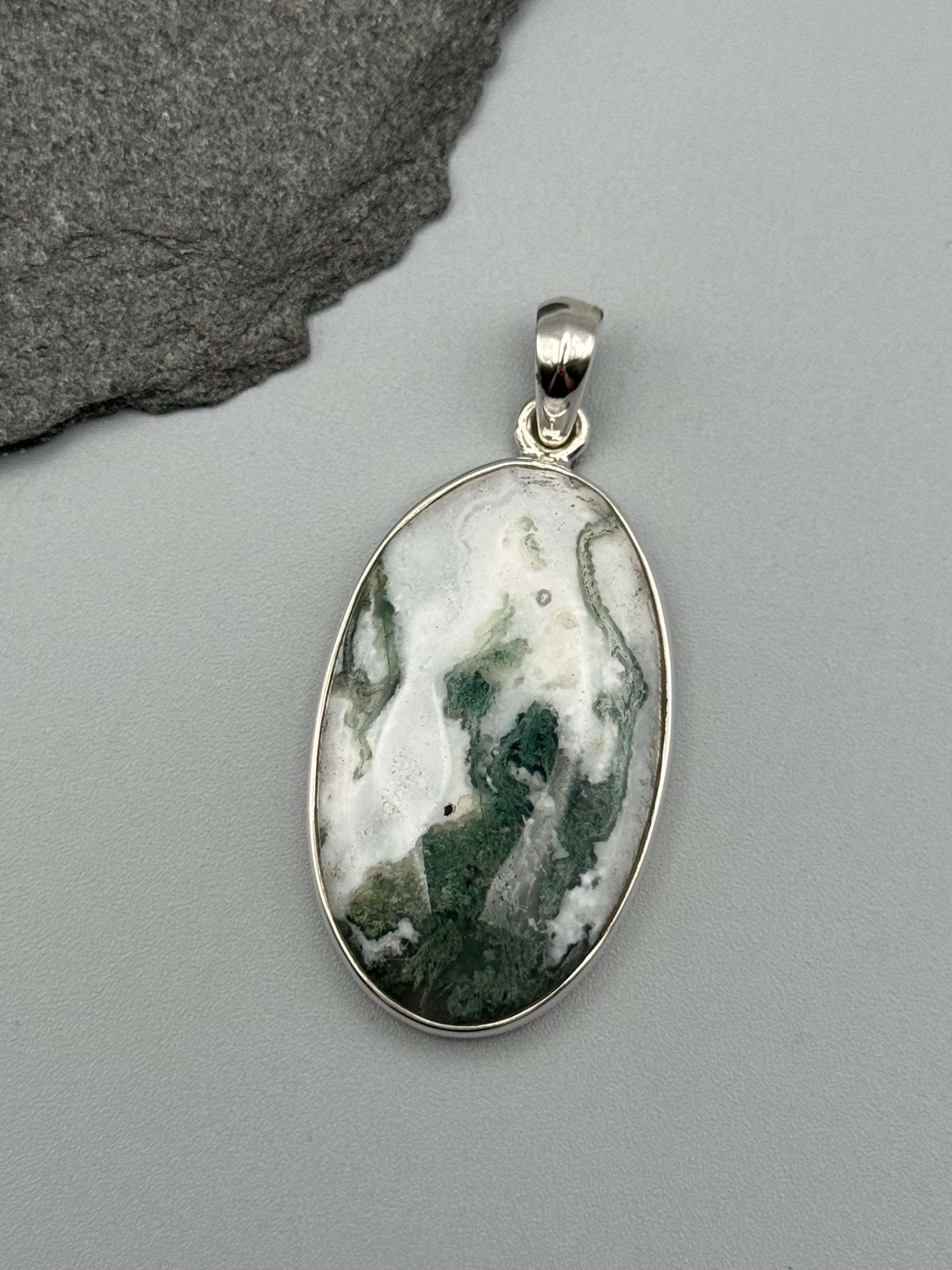 •TREE AGATE - OVAL 1• sterling silver pendant