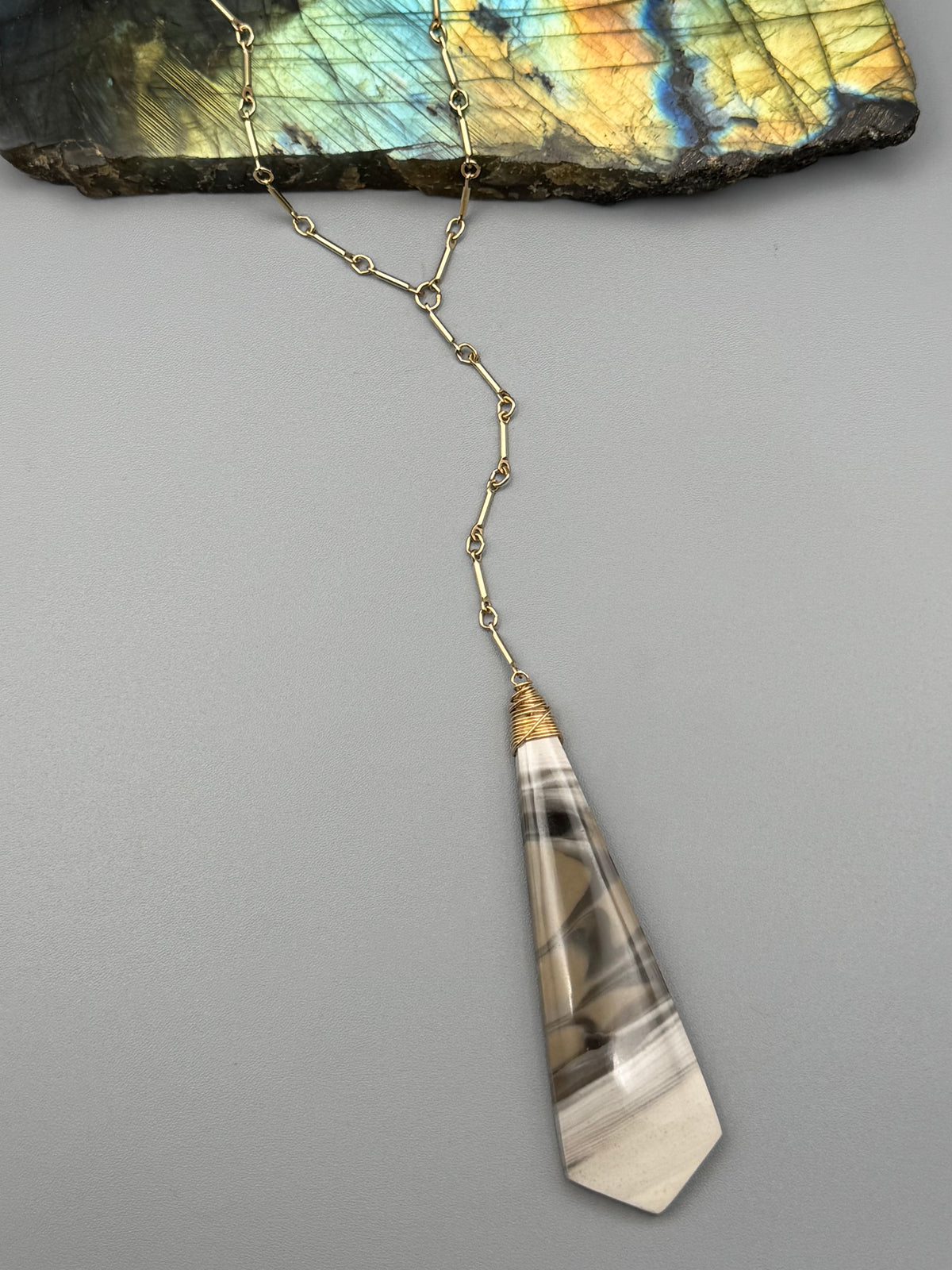 •STICKS + STONE• flint + gold necklace (18"-20" + 5" drop)