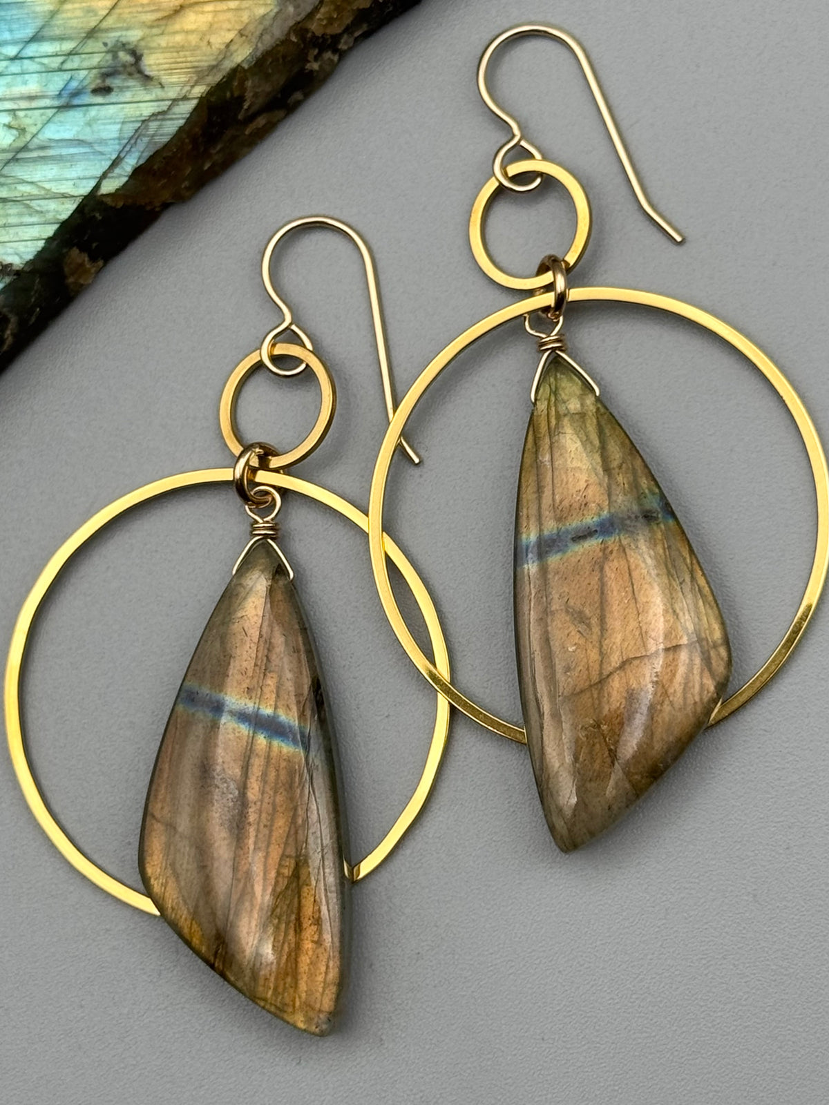 •EQUA-ORBIT• golden labradorite wing + gold earrings