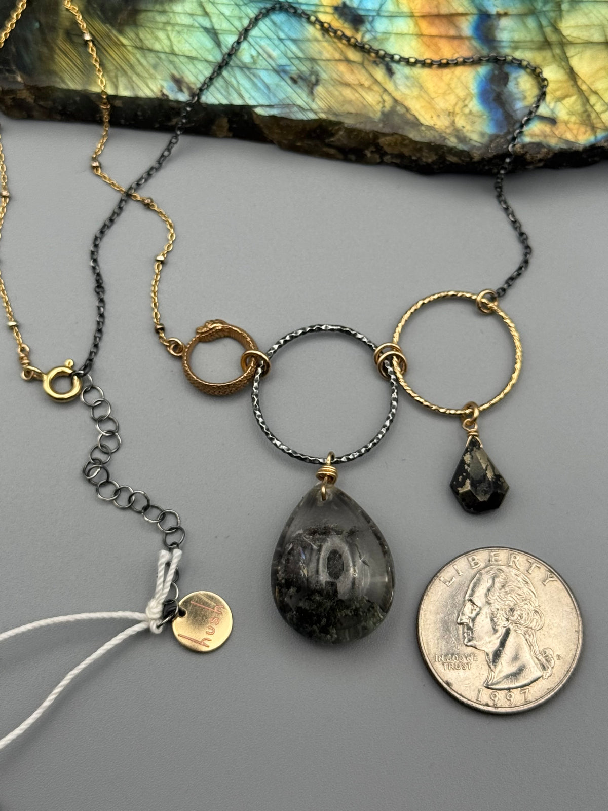 •NĀGA - UNION• lodolite + pyrite mixed metal necklace (16"-18" long)