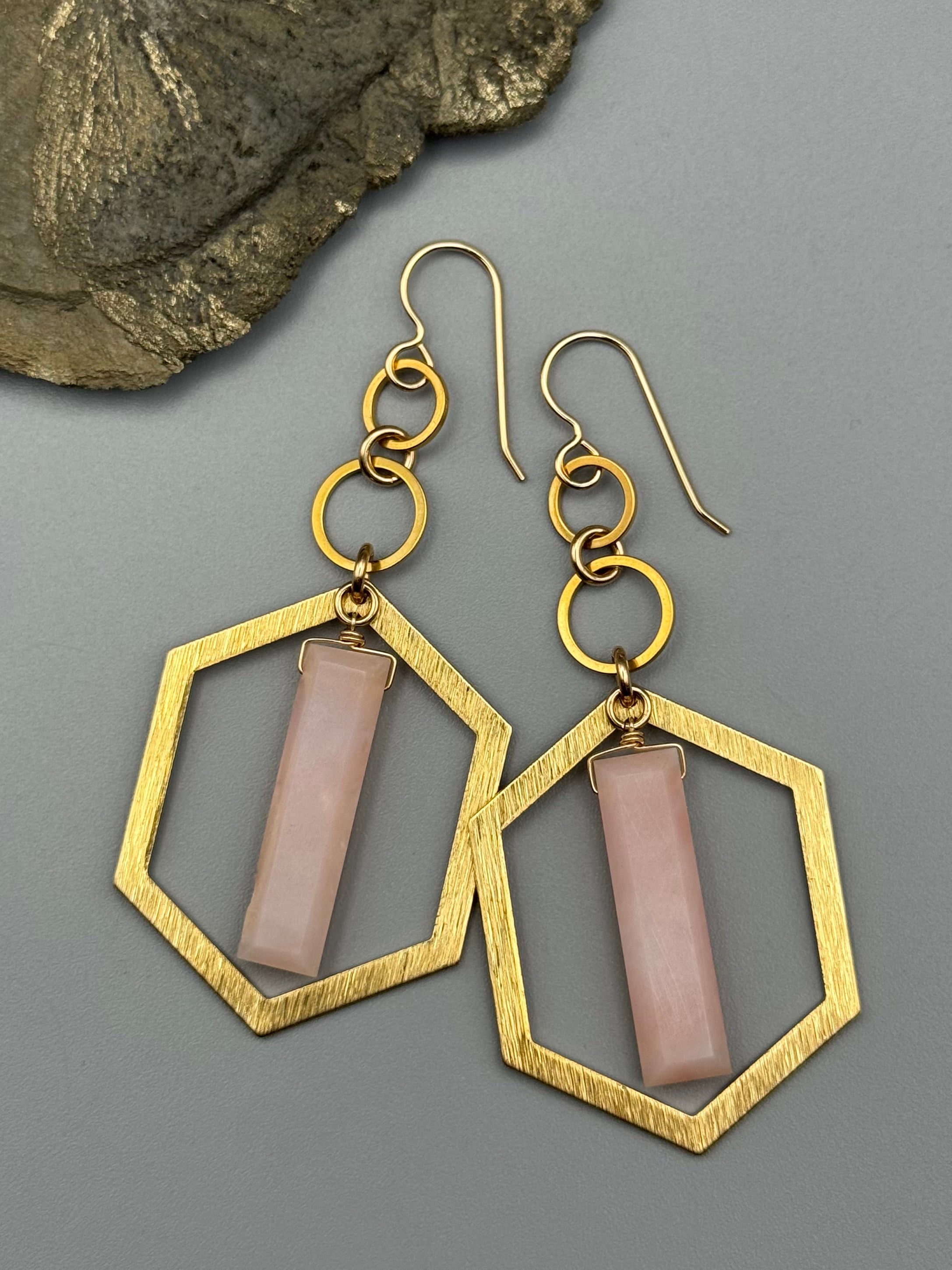 •HEX ORBITAL• rhodochrosite + gold earrings