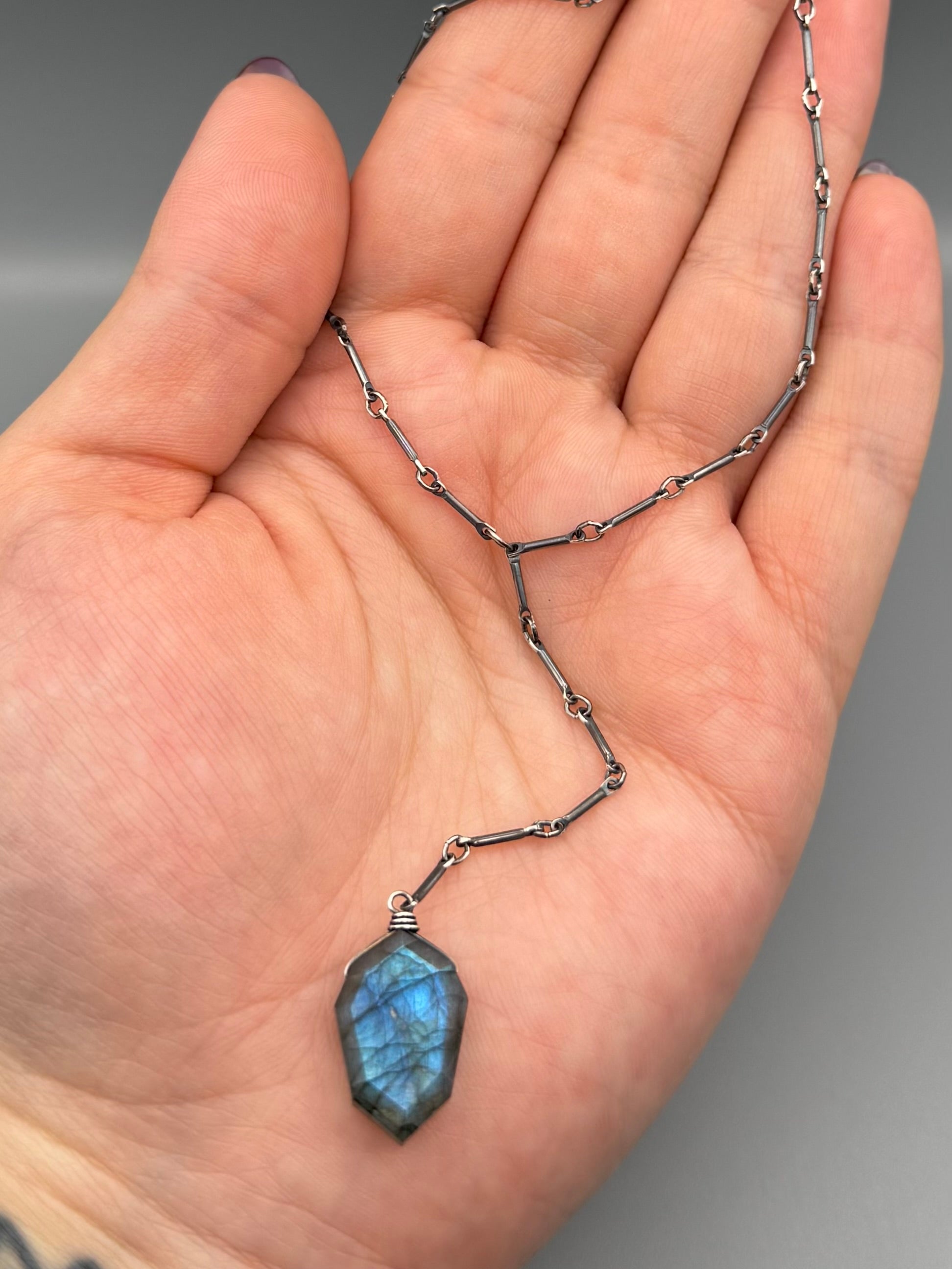 •STICKS & STONE• labradorite petal + silver necklace (18"-20" + 3" drop)