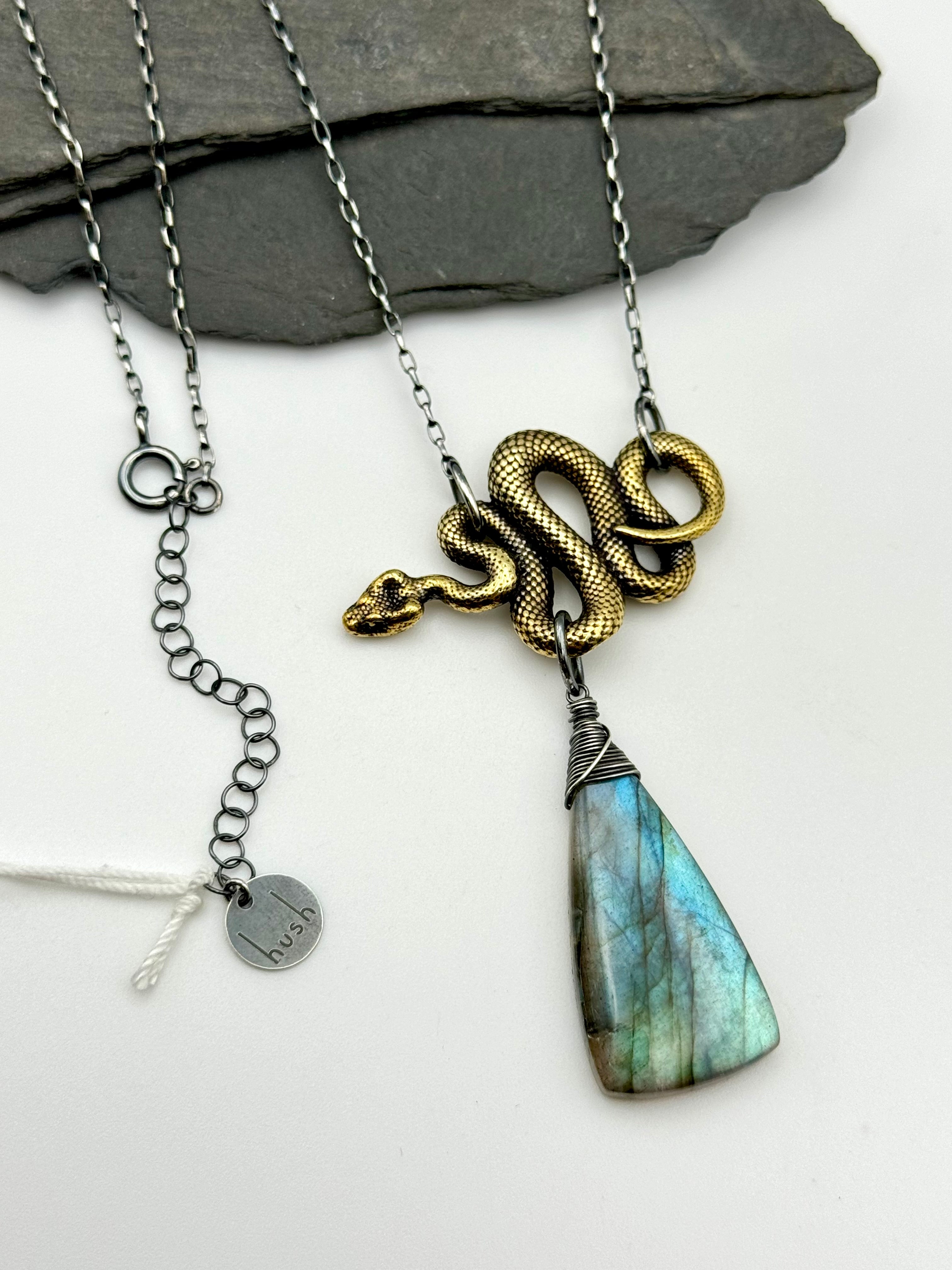 •SUEÑO• labradorite + snake + mixed metal necklace (18"-20" long)