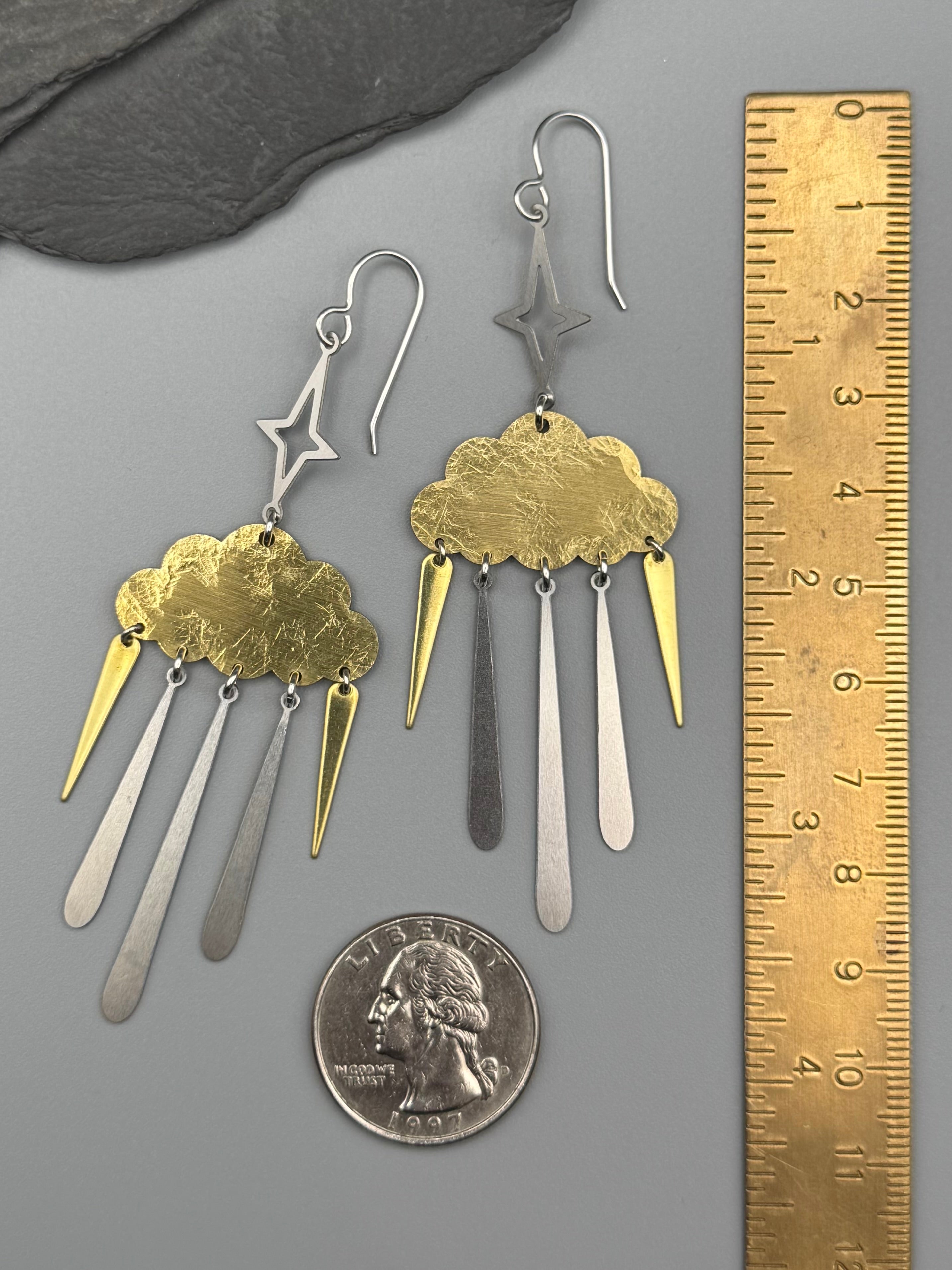 •NIGHT SHOWER• mixed metal dangle earrings