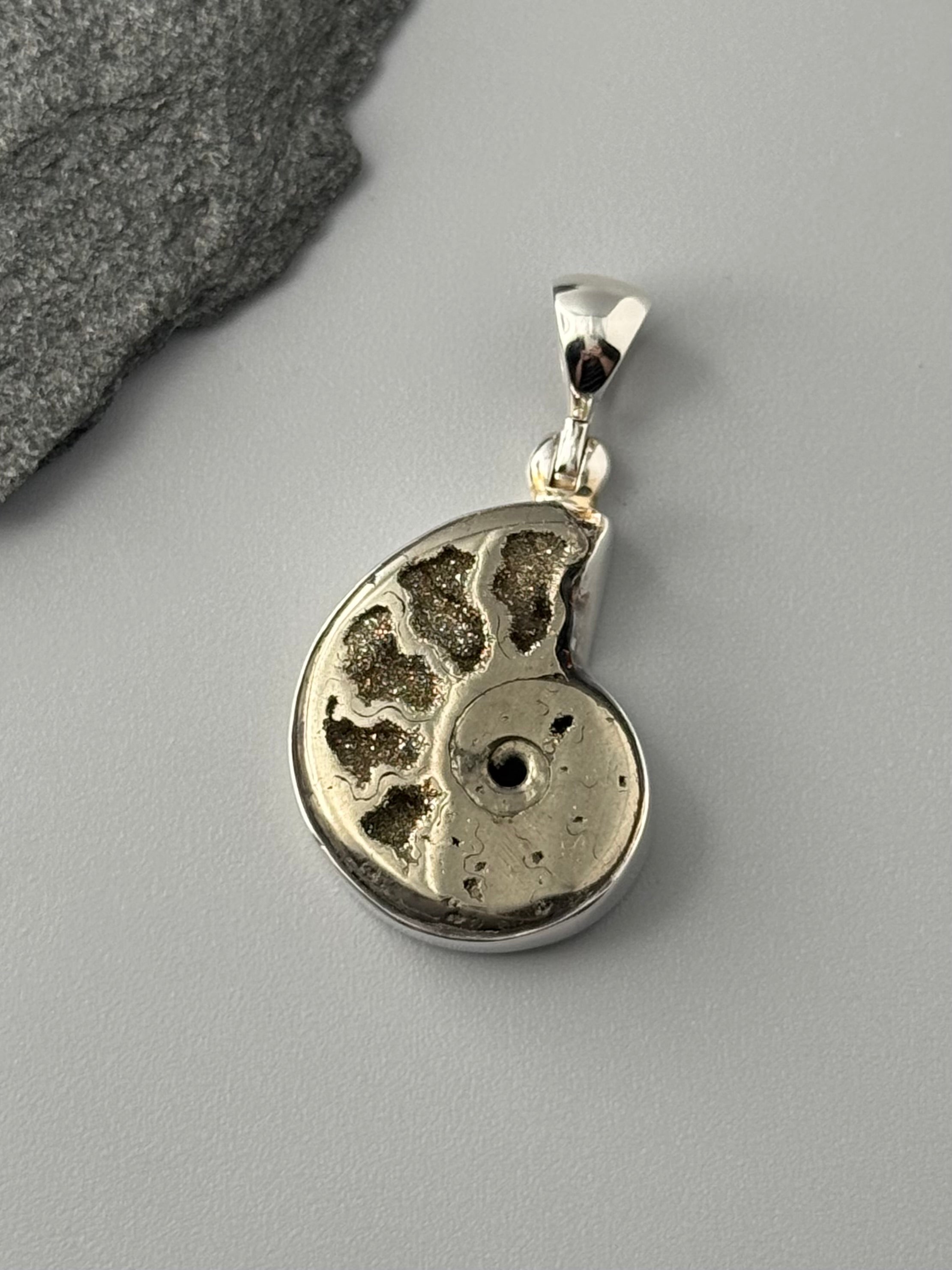•PYRITIZED AMMONITE - 2• sterling silver pendant