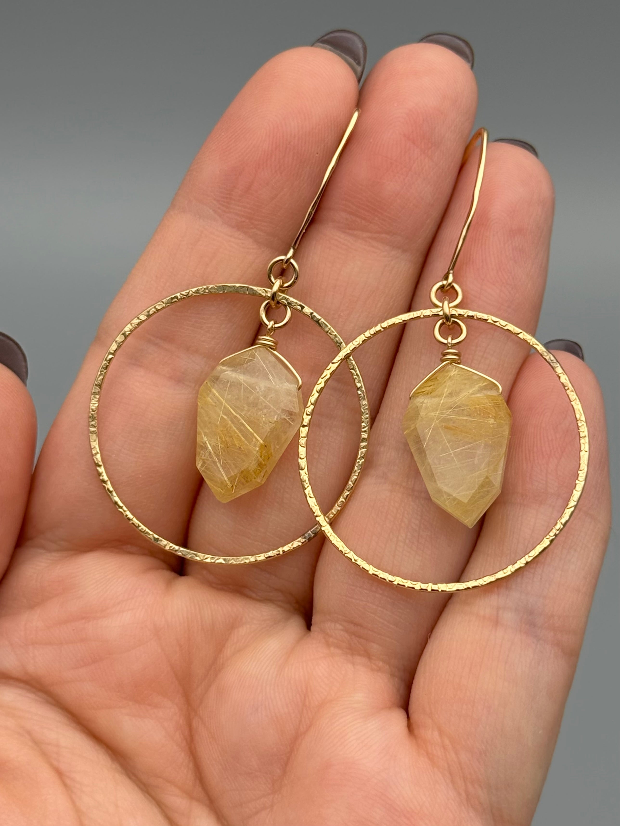 •LUNA• rutilated quartz petal + gold earrings