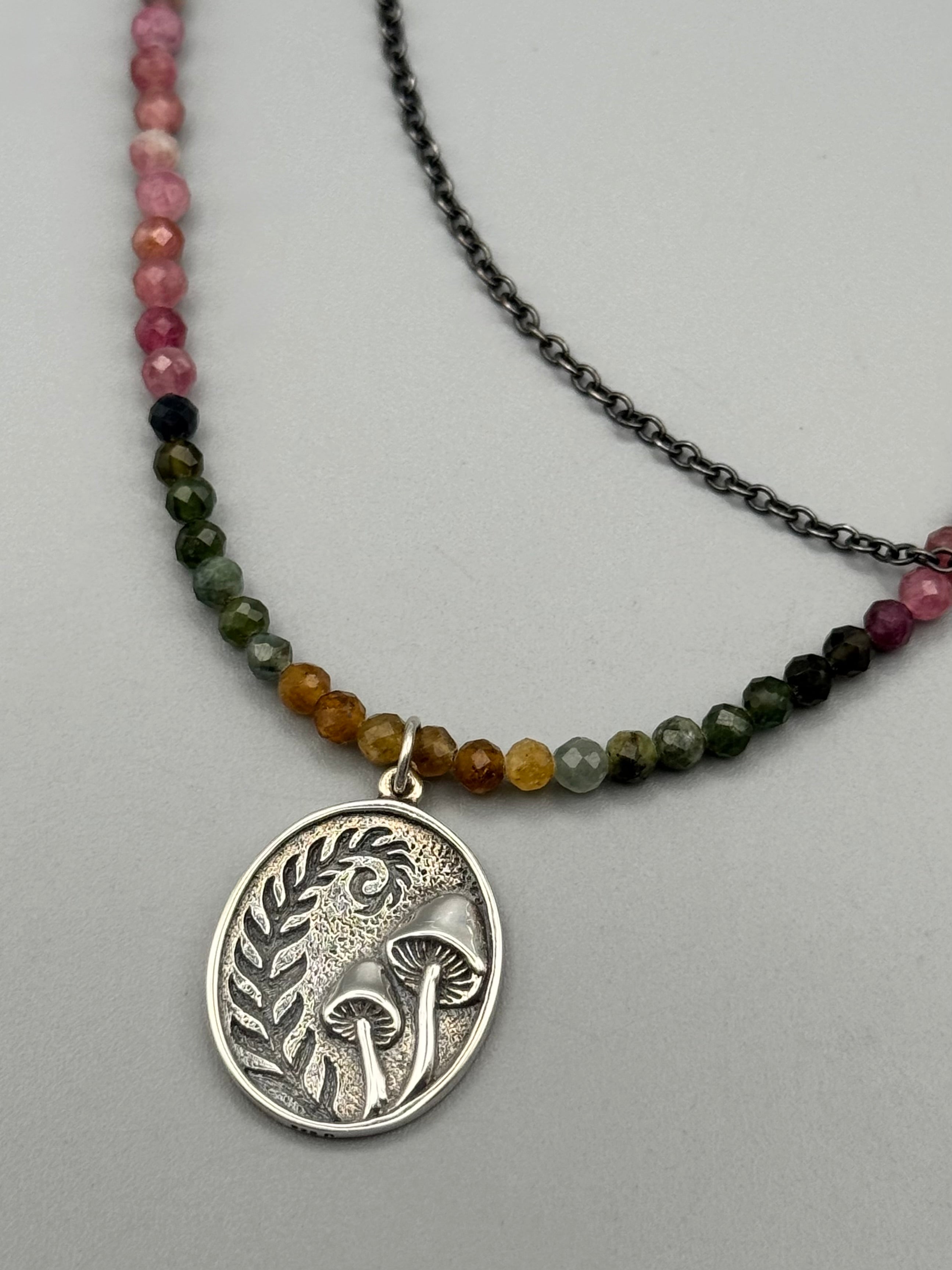 •TOURMALINE - BOTANICA• silver beaded necklace (24" long)