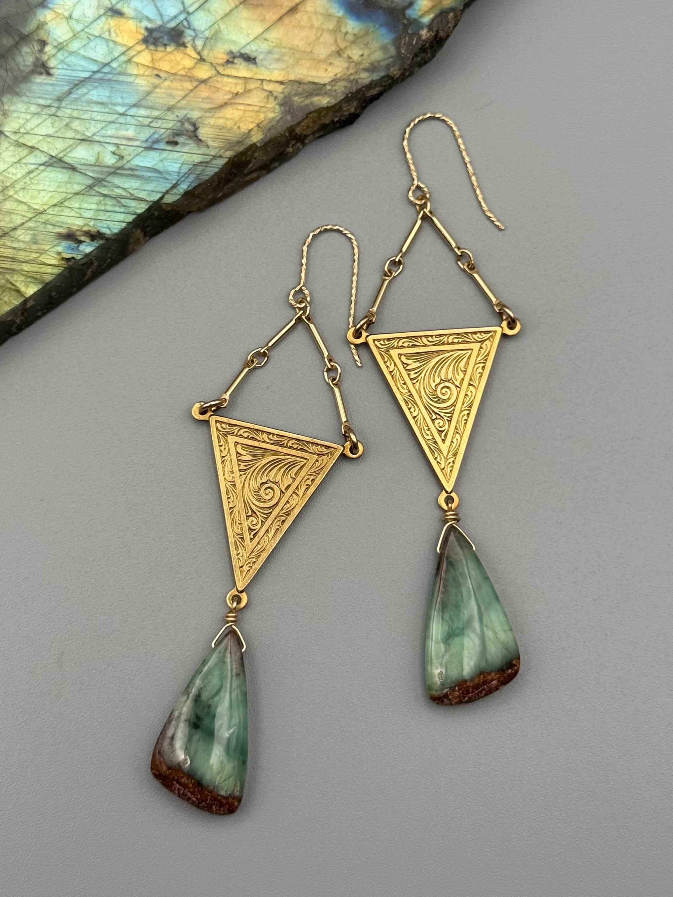 •LAVINIA• chrysoprase wing + gold earrings