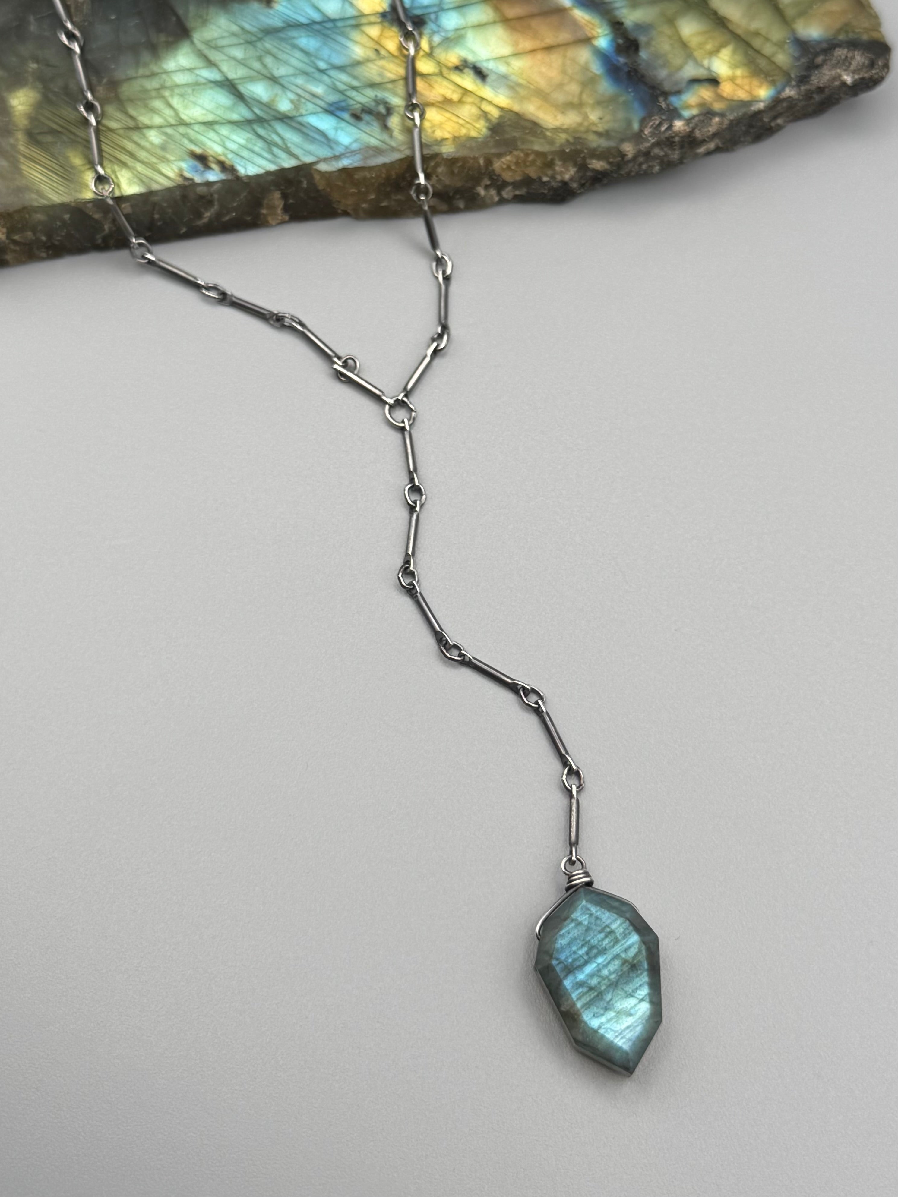 •STICKS & STONE• labradorite petal + silver necklace (18"-20" + 3" drop)