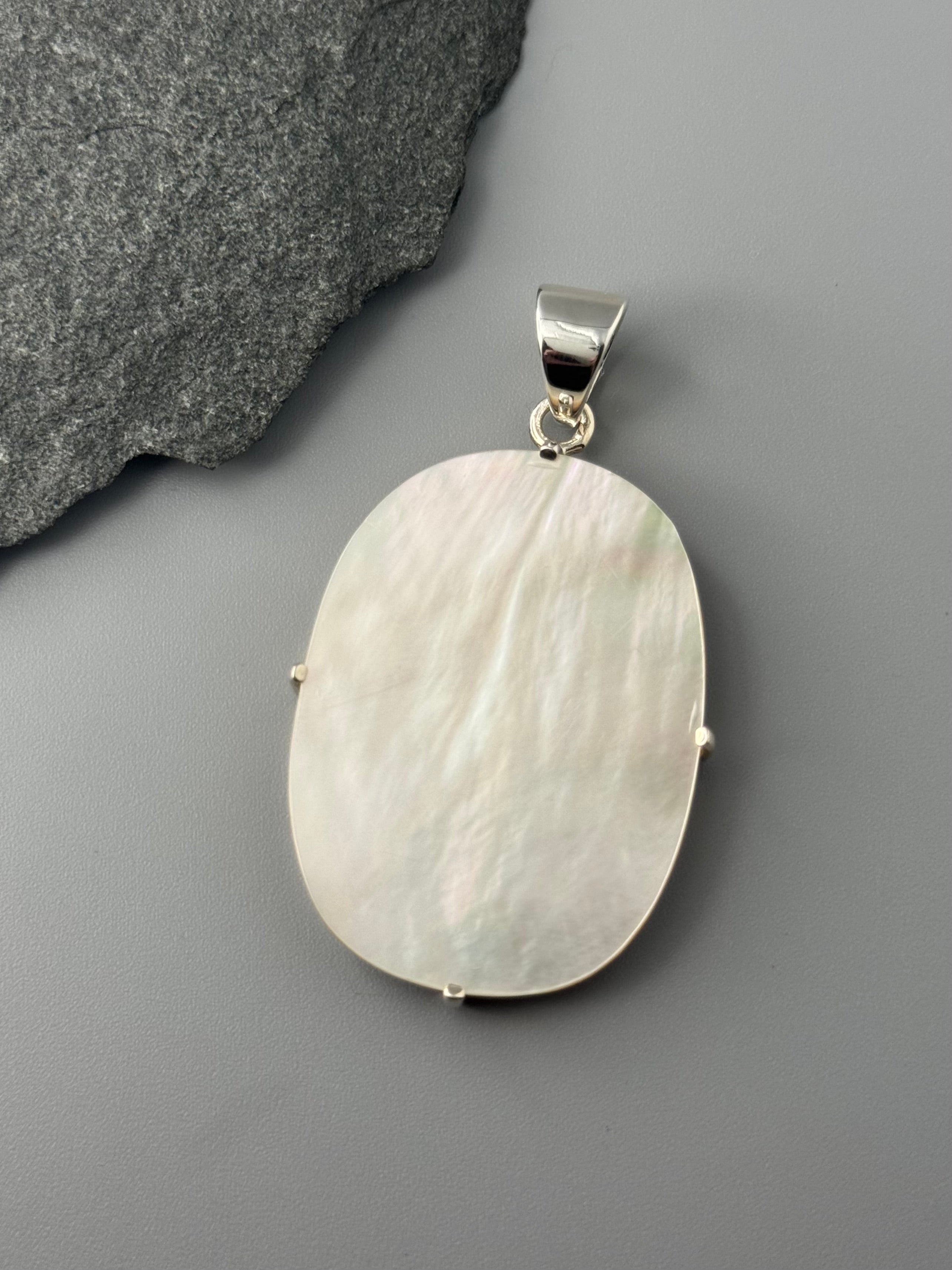 •MOTHER OF PEARL - LARGE OVAL• sterling silver pendant