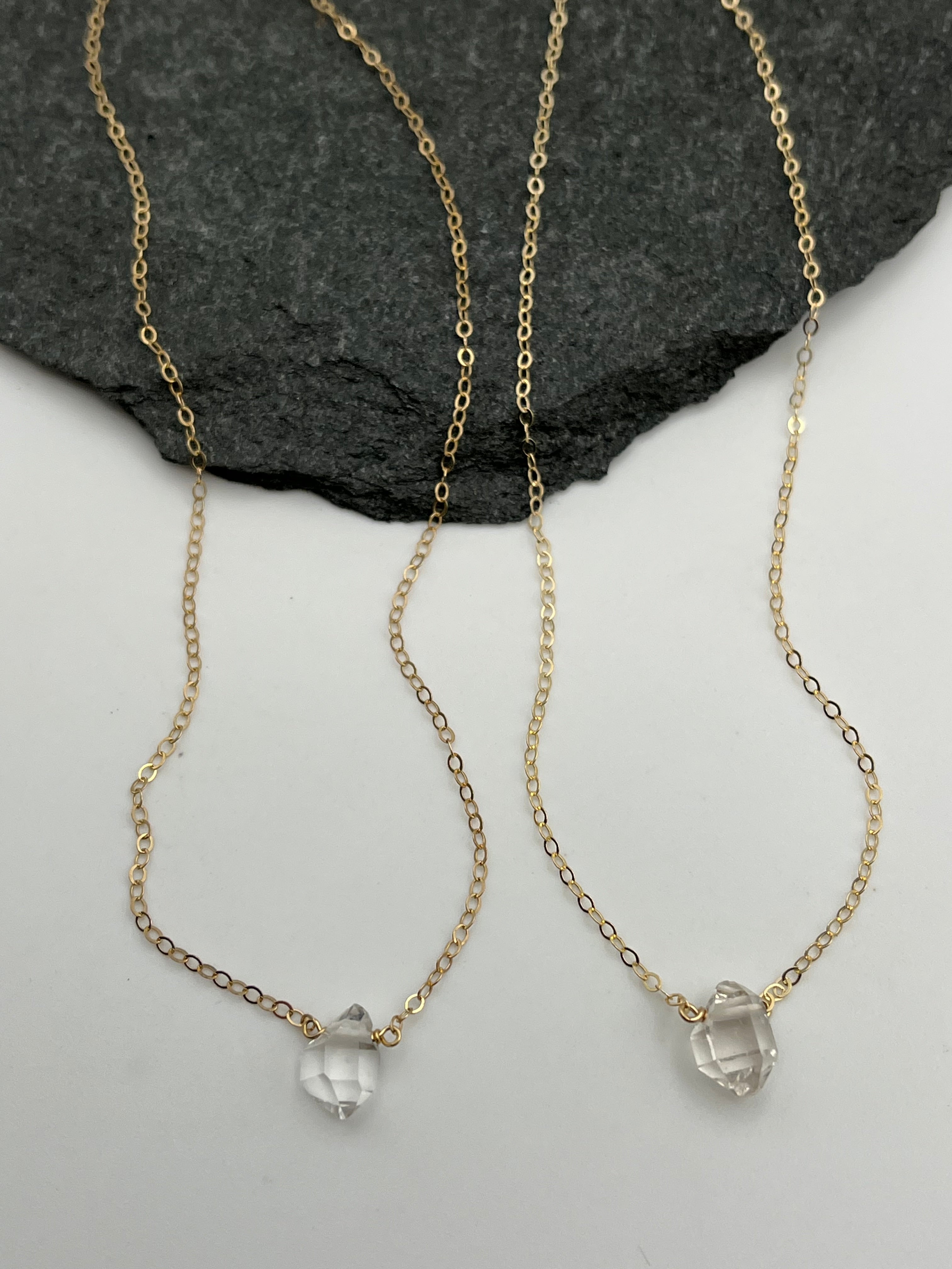 •STRAY• faceted herkimer + gold necklace