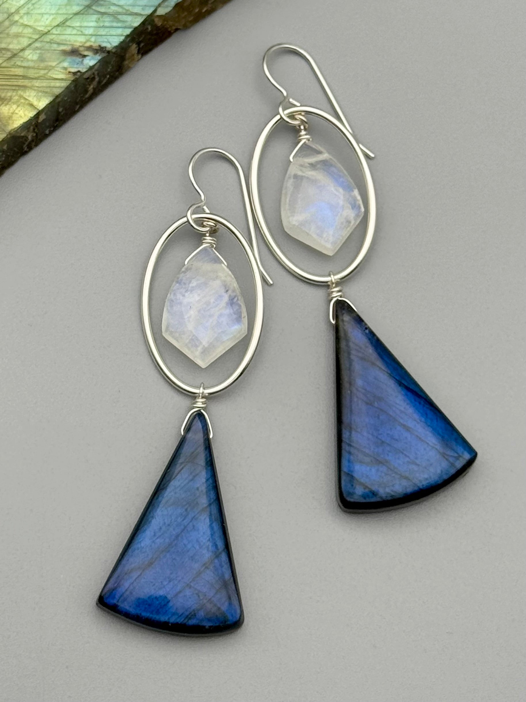 •LUNA• rainbow moonstone + labradorite silver earrings