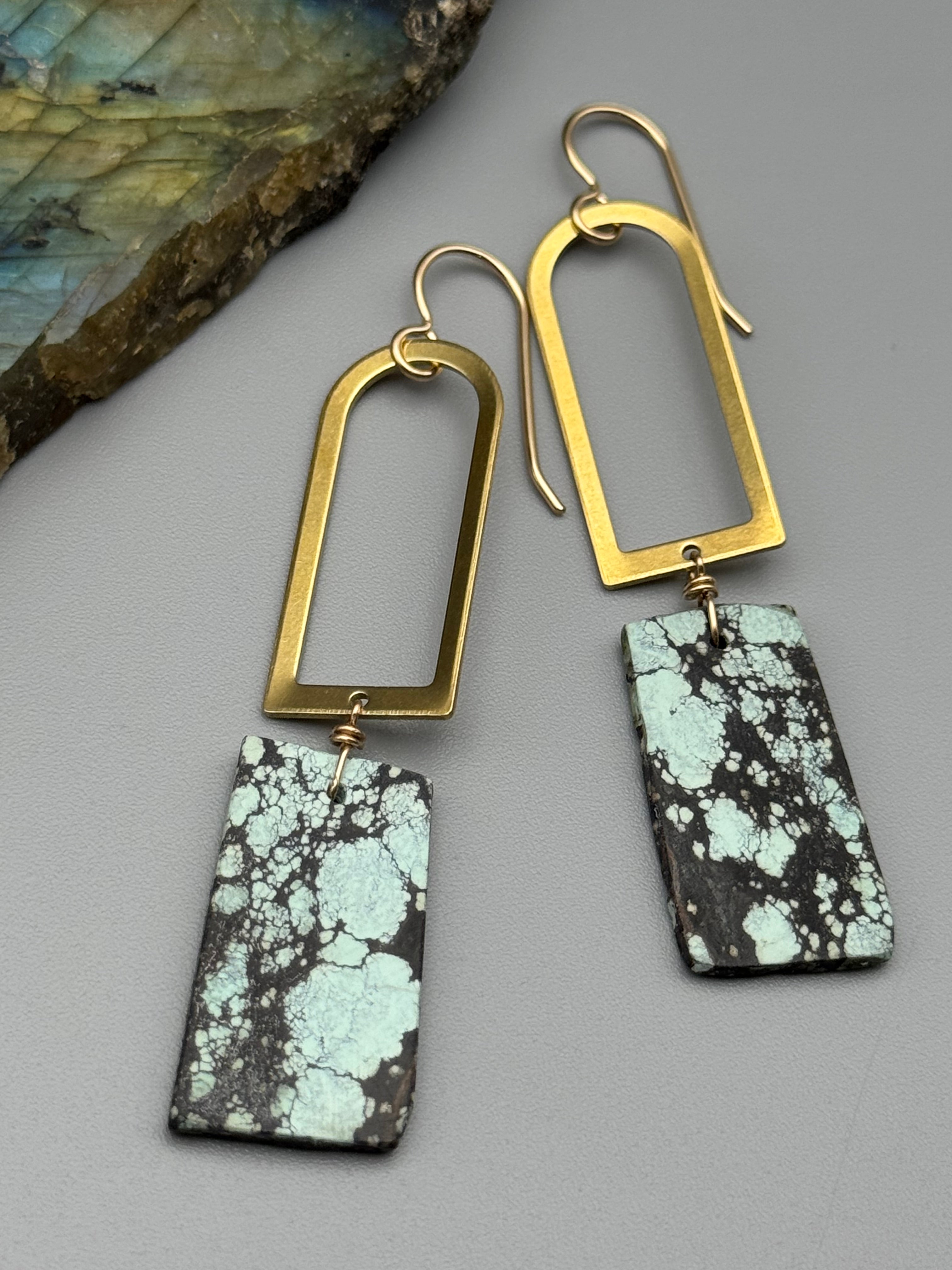 •PORTAL• turquoise slab + gold earrings