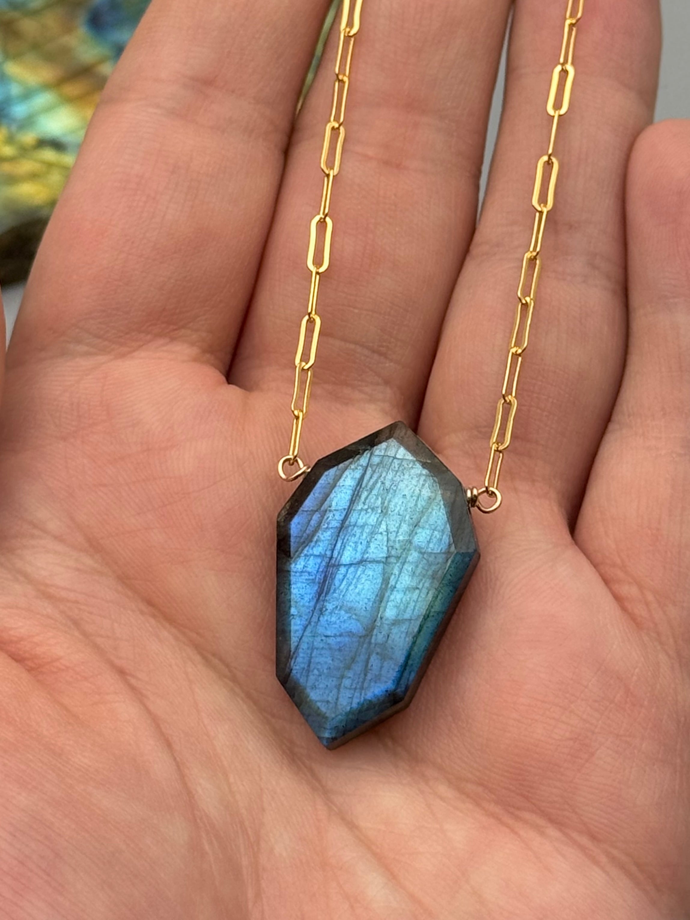•AEON• labradorite petal + gold necklace (18"-20" long)
