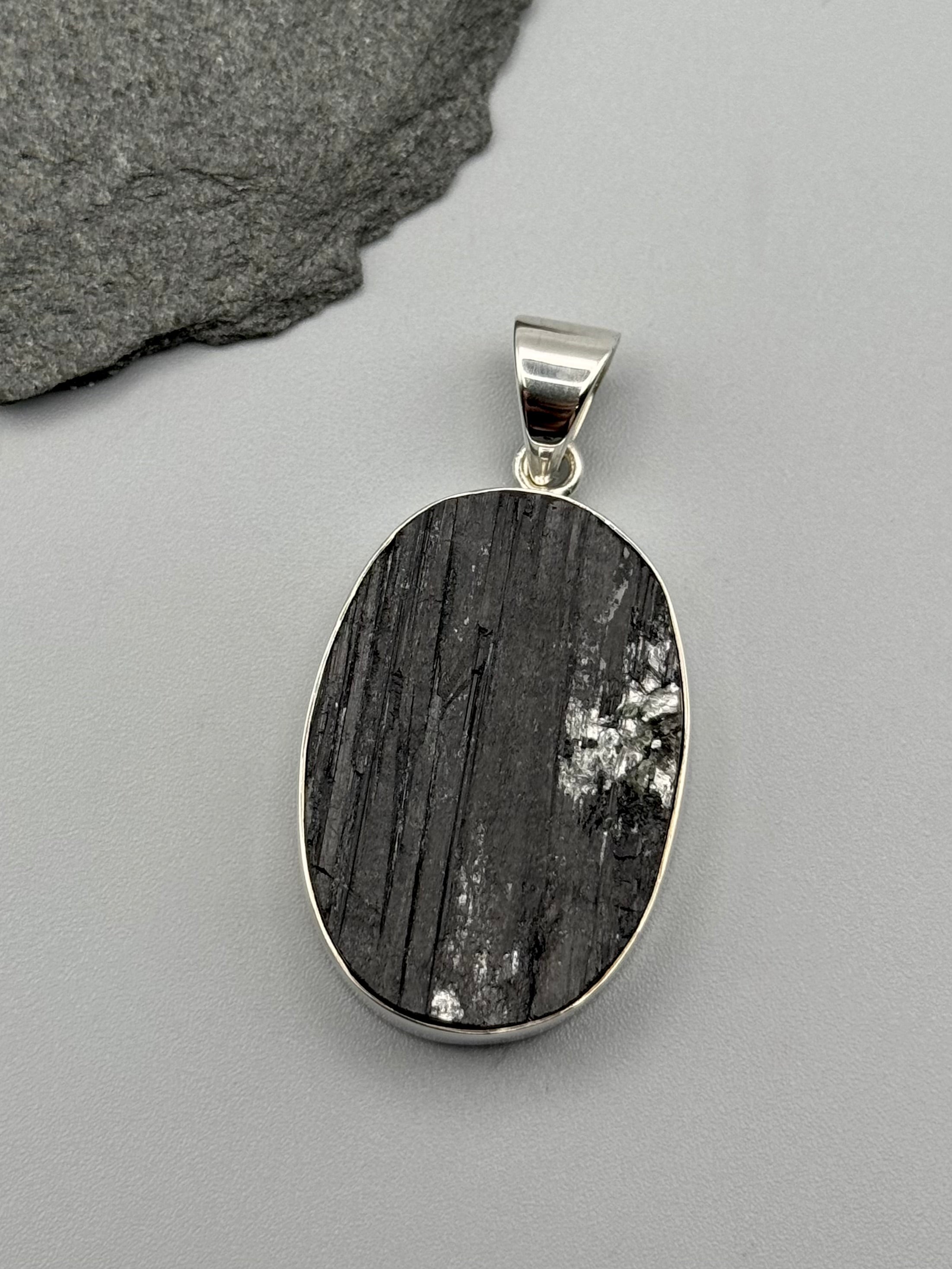 •BLACK TOURMALINE - OVAL• sterling silver pendant