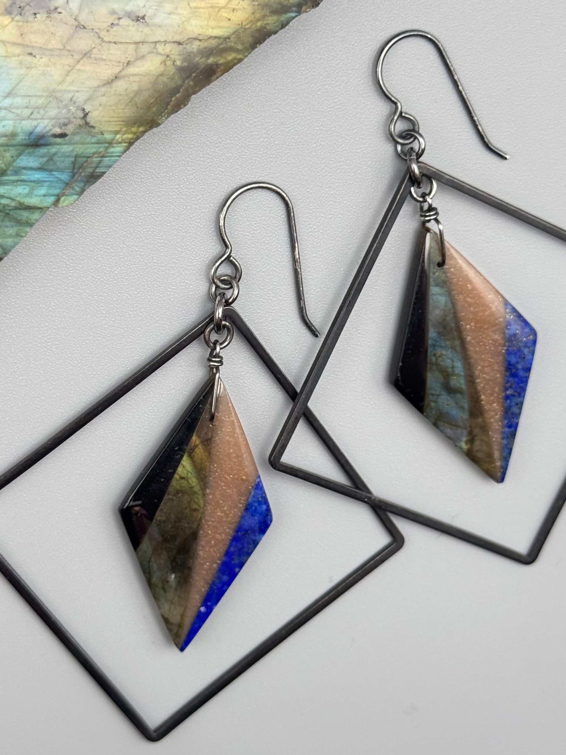 •DIAMOND DANCER• intarsia + silver earrings