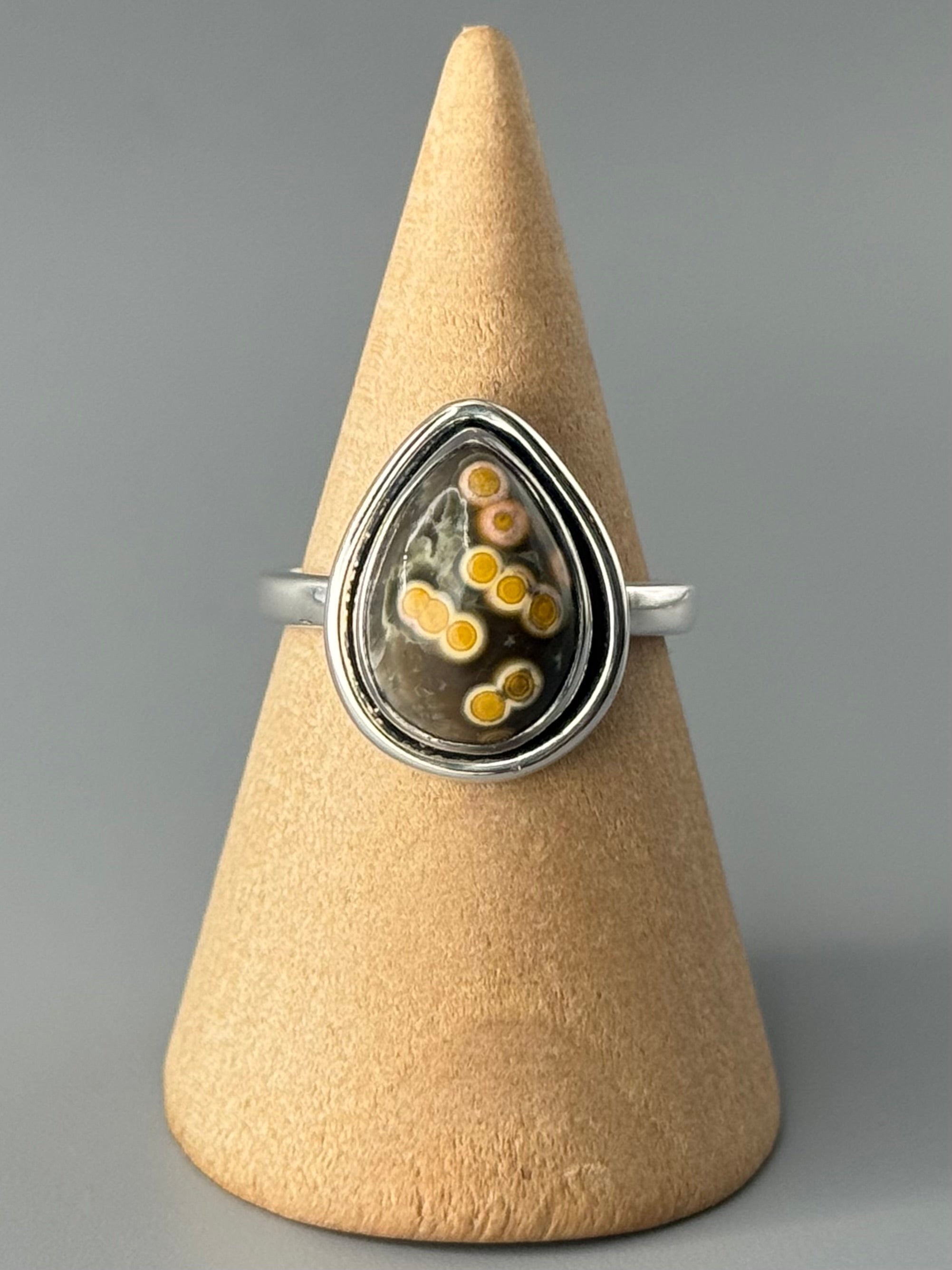 •OCEAN JASPER - SMALL TEAR• double bezel silver ring (size 8)