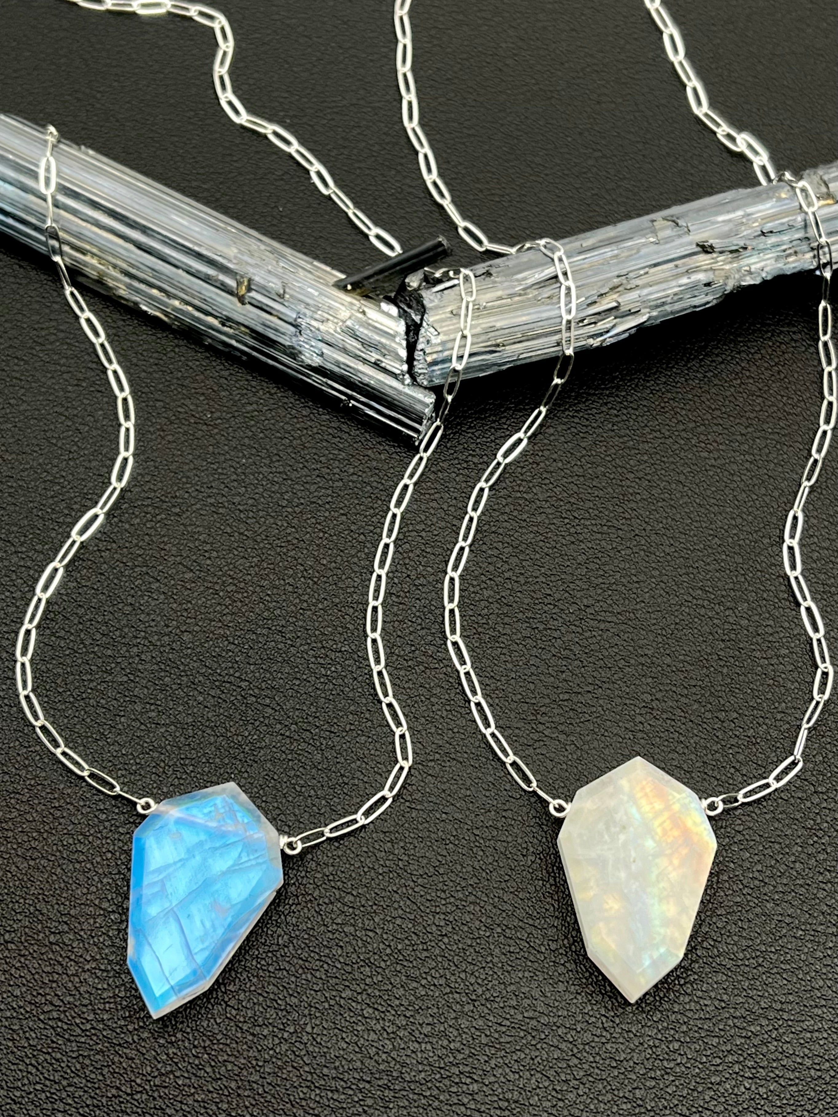 •AEON- PETAL• rainbow moonstone + silver necklace (various lengths)